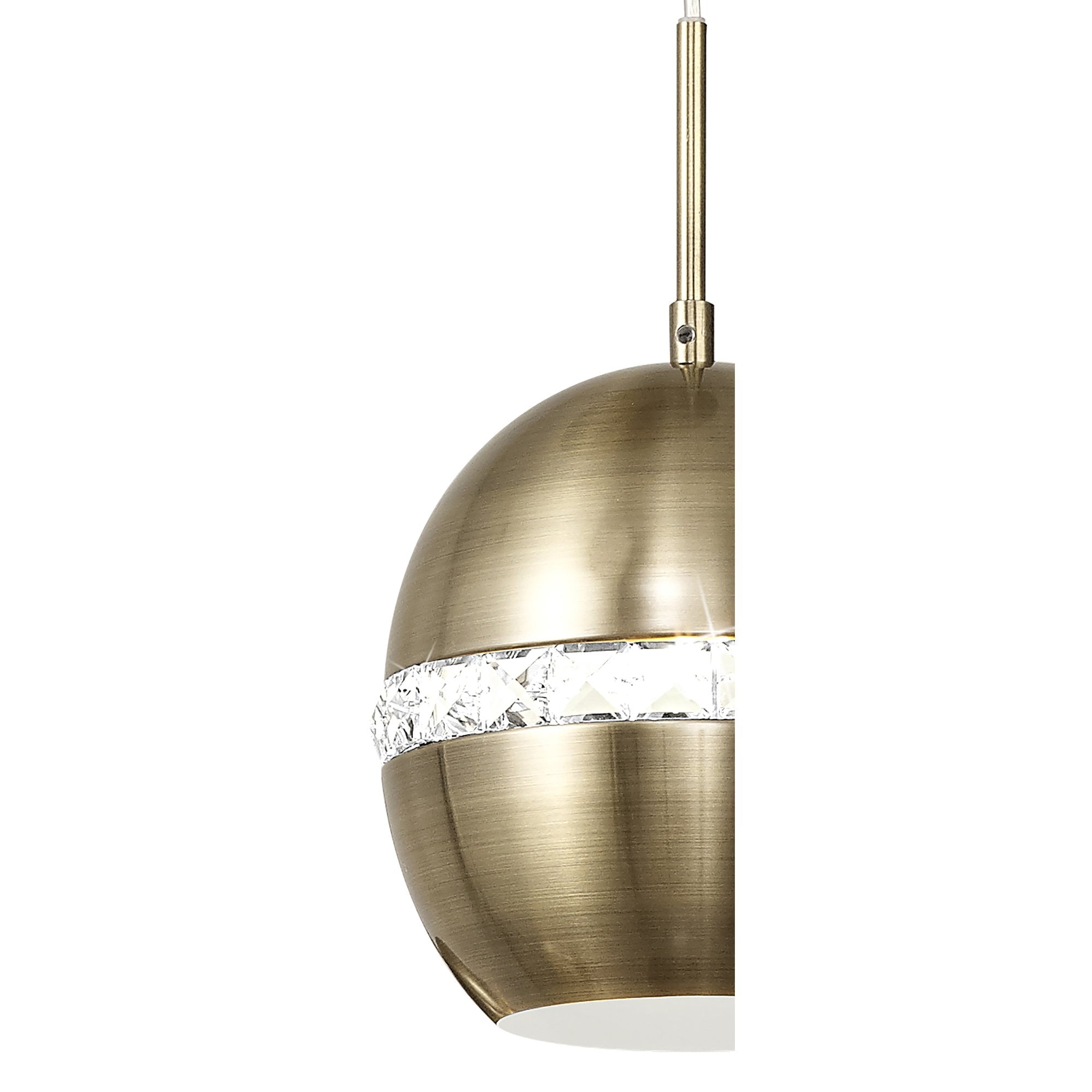 IL32842 Andrea Pendant 3 Light E27 Round Antique Brass/Crystal