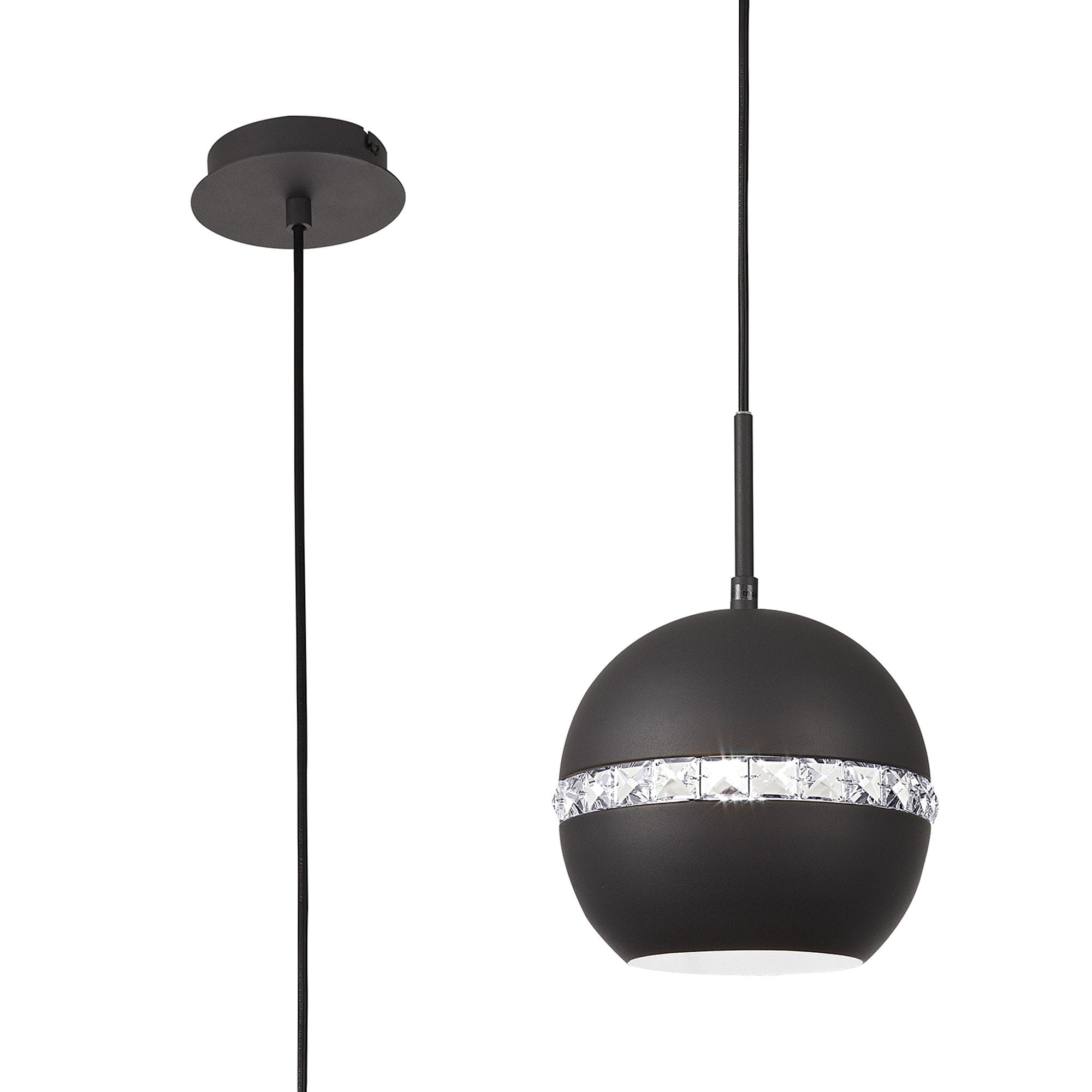 IL32843 Andrea Single Pendant 1 Light E27 Graphite/Crystal