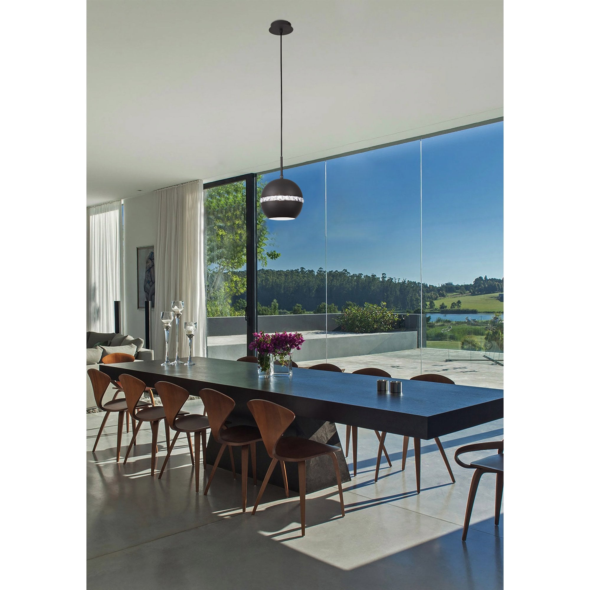 IL32843 Andrea Single Pendant 1 Light E27 Graphite/Crystal
