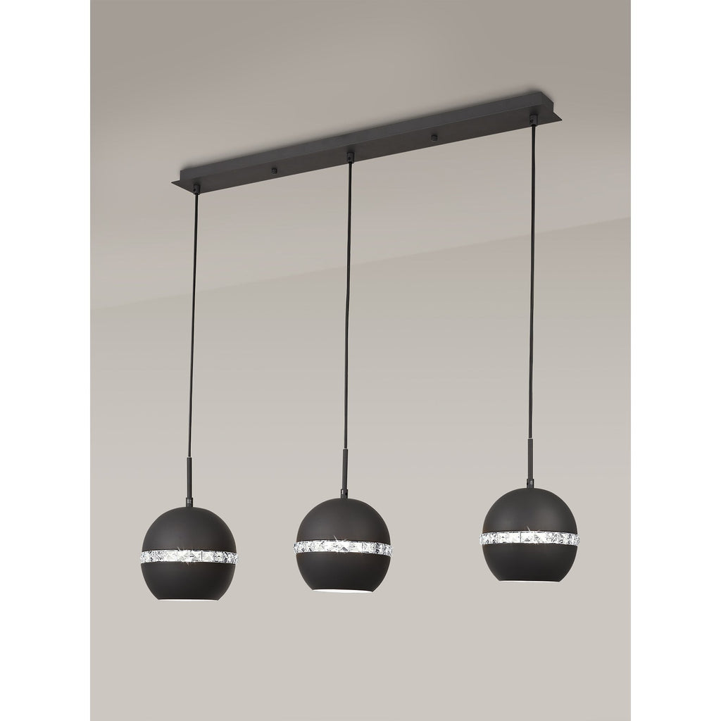 IL32844 Andrea Pendant 3 Light E27 Linear Graphite/Crystal