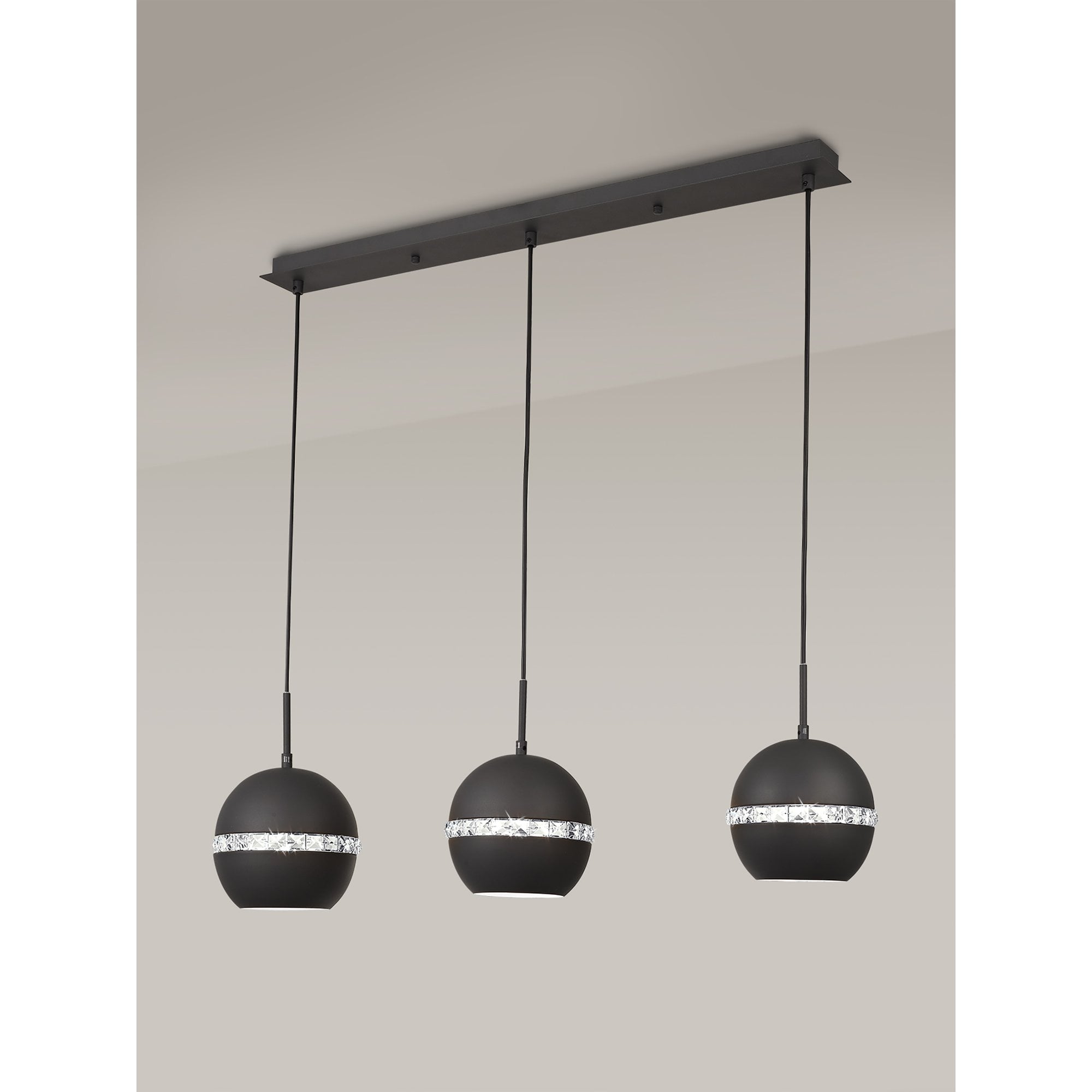IL32844 Andrea Pendant 3 Light E27 Linear Graphite/Crystal