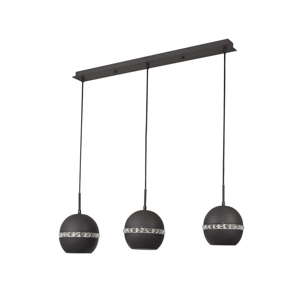 IL32844 Andrea Pendant 3 Light E27 Linear Graphite/Crystal