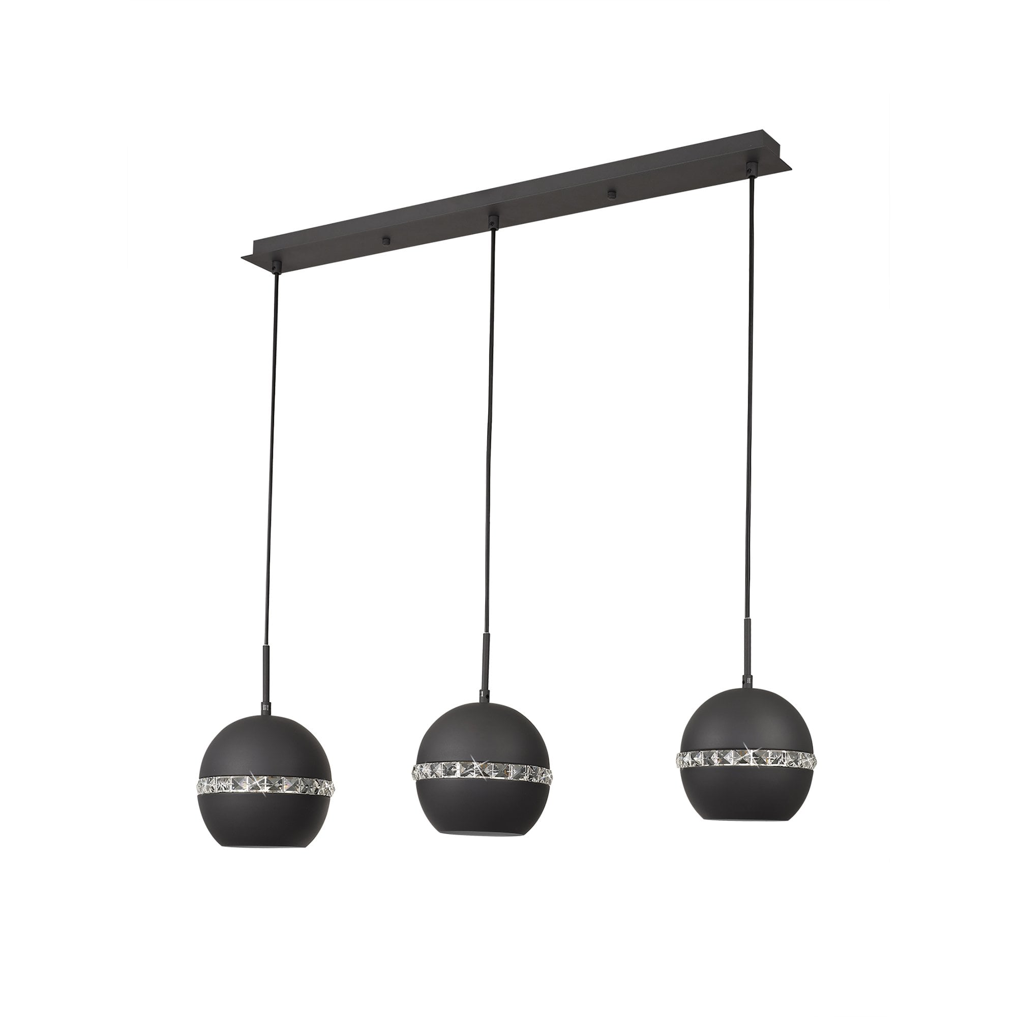 IL32844 Andrea Pendant 3 Light E27 Linear Graphite/Crystal