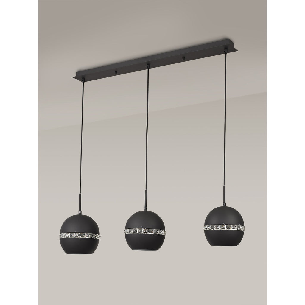 IL32844 Andrea Pendant 3 Light E27 Linear Graphite/Crystal