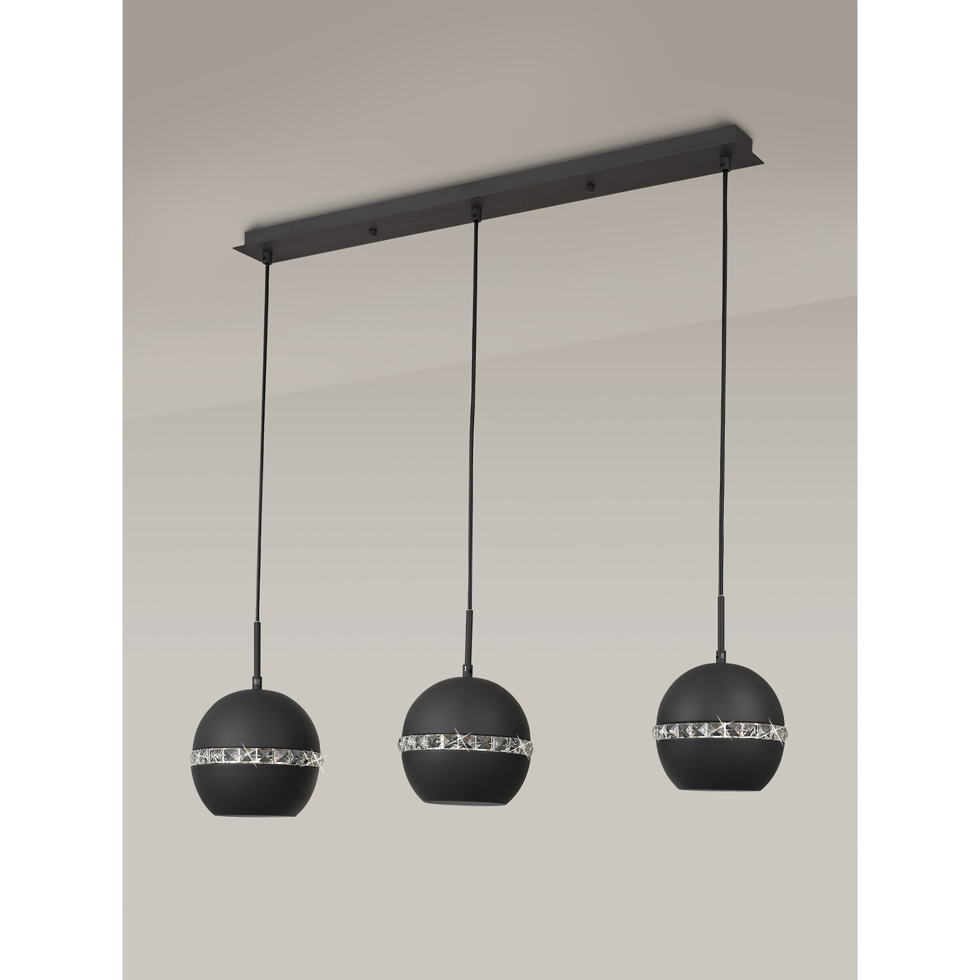 IL32844 Andrea Pendant 3 Light E27 Linear Graphite/Crystal
