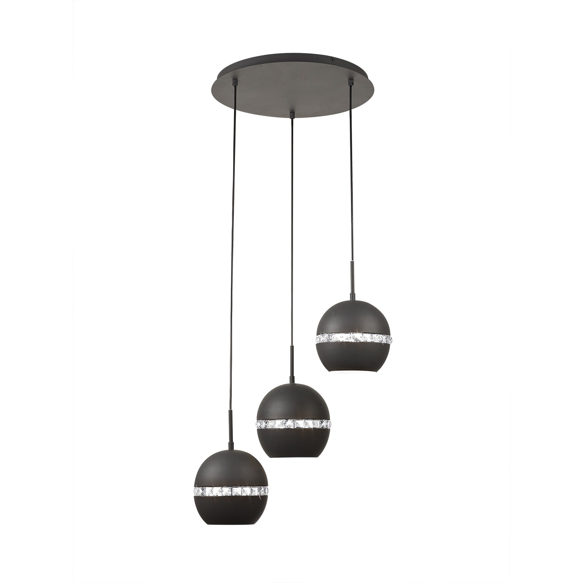 IL32845 Andrea Pendant 3 Light E27 Round Graphite/Crystal