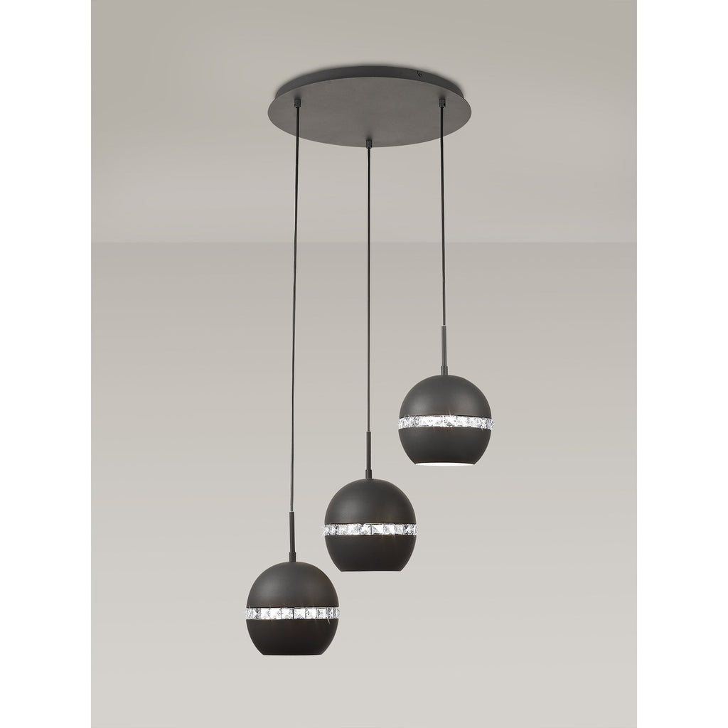 IL32845 Andrea Pendant 3 Light E27 Round Graphite/Crystal
