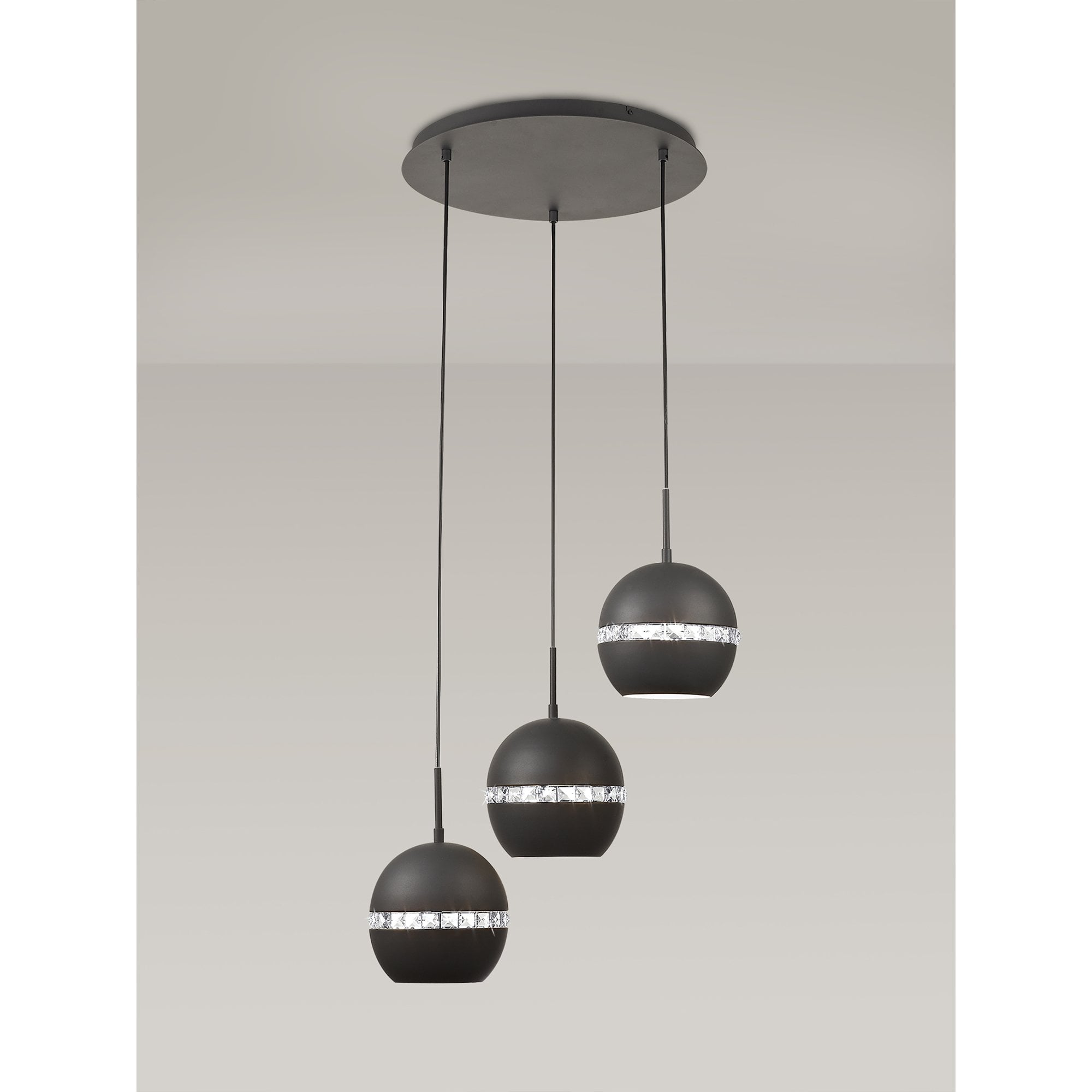 IL32845 Andrea Pendant 3 Light E27 Round Graphite/Crystal