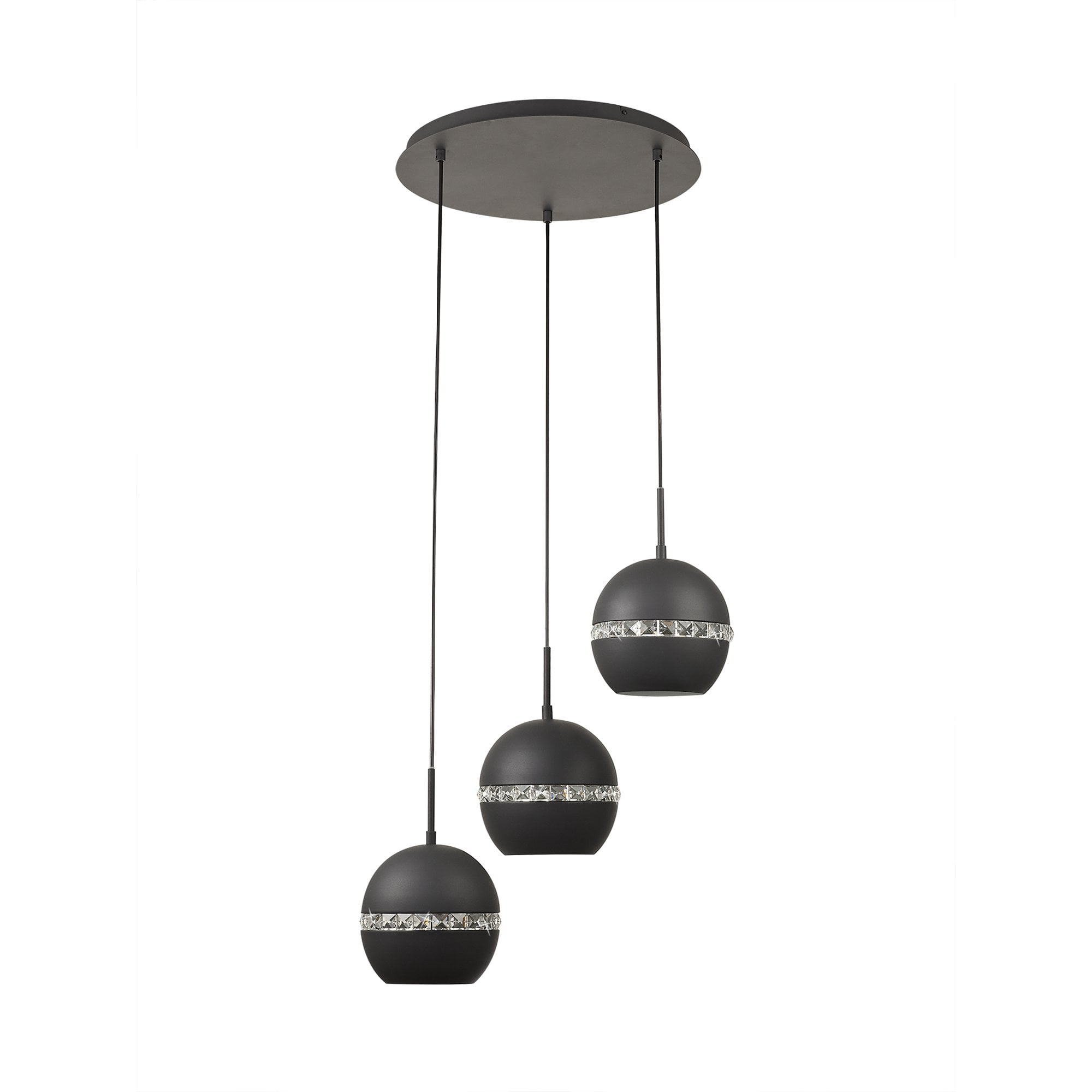 IL32845 Andrea Pendant 3 Light E27 Round Graphite/Crystal