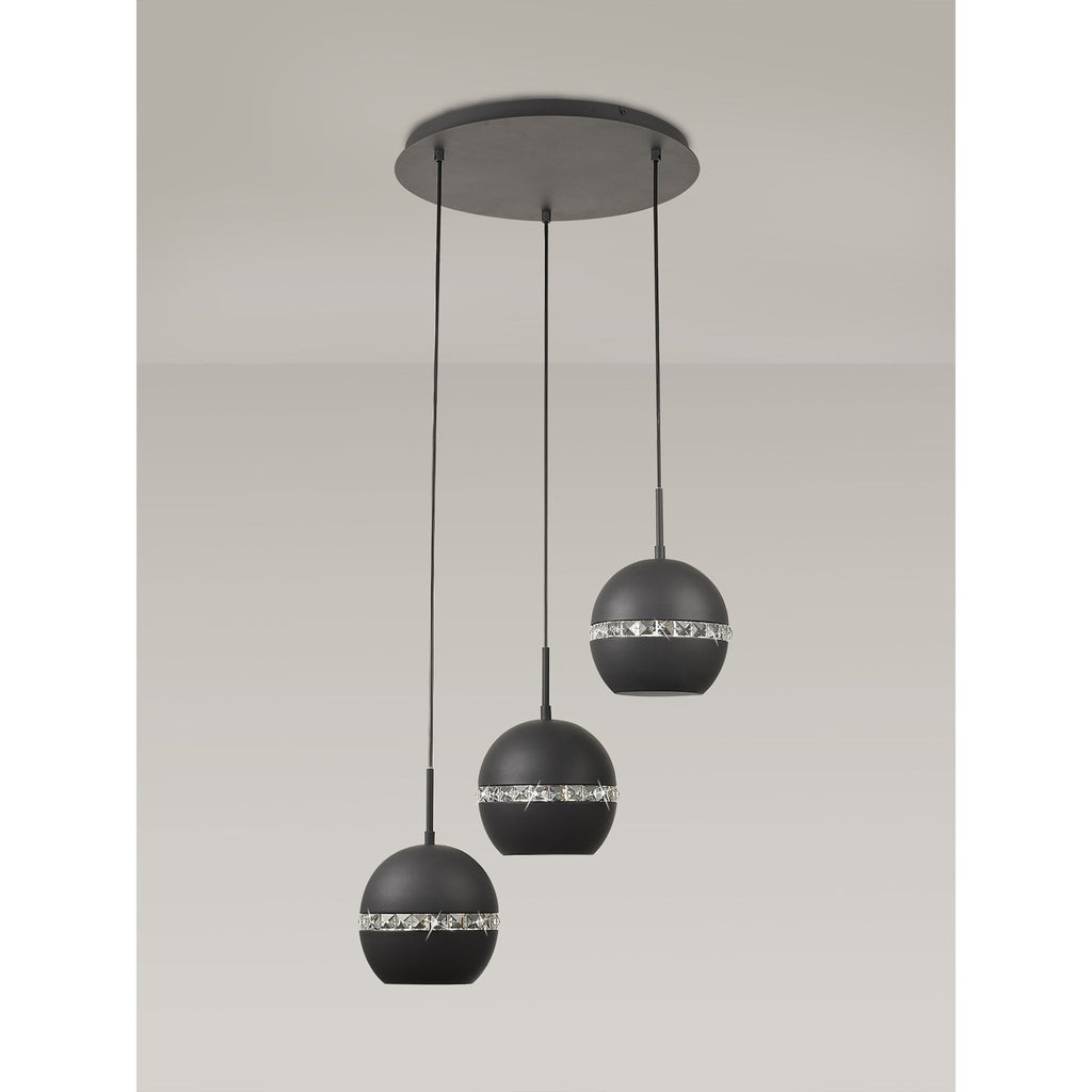 IL32845 Andrea Pendant 3 Light E27 Round Graphite/Crystal