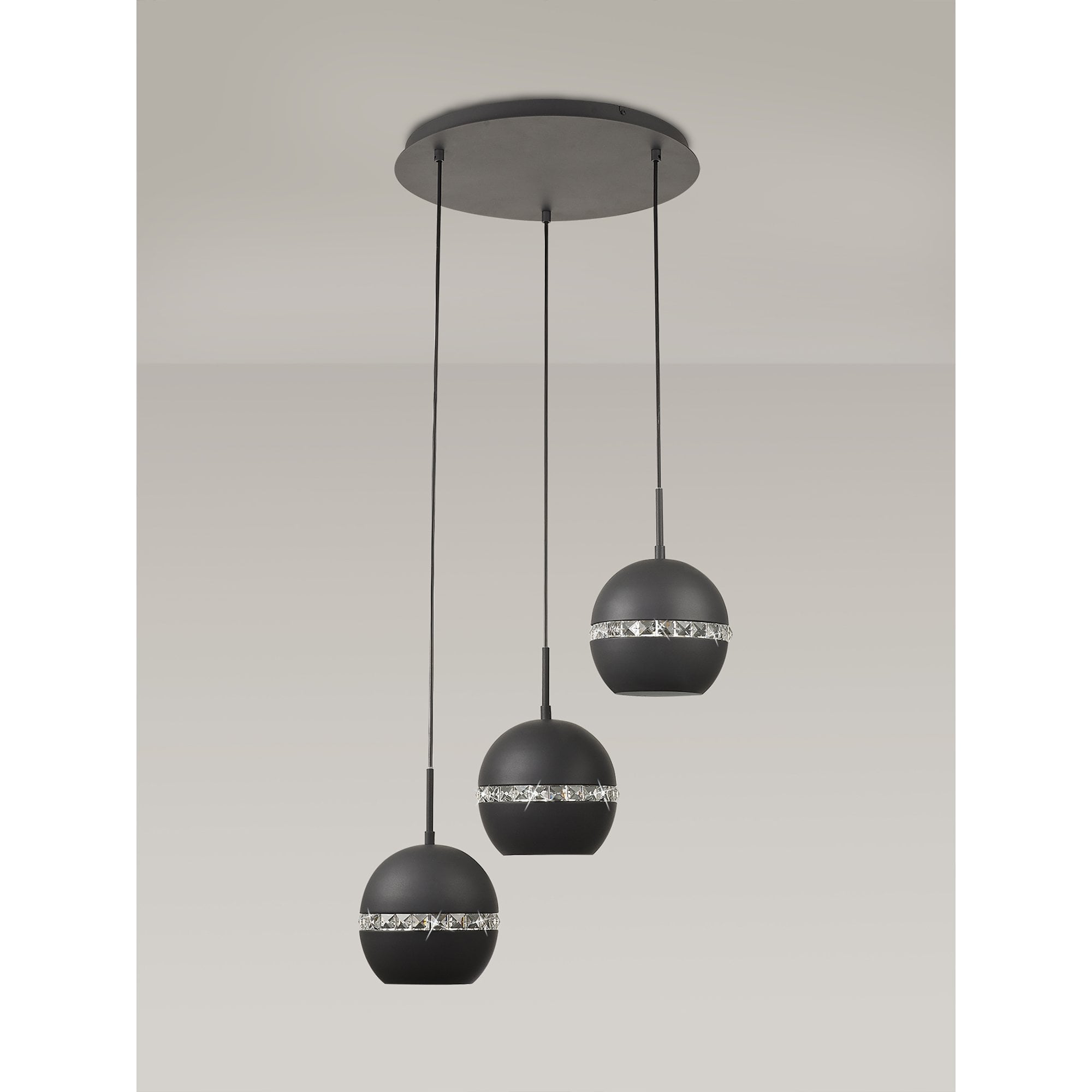 IL32845 Andrea Pendant 3 Light E27 Round Graphite/Crystal