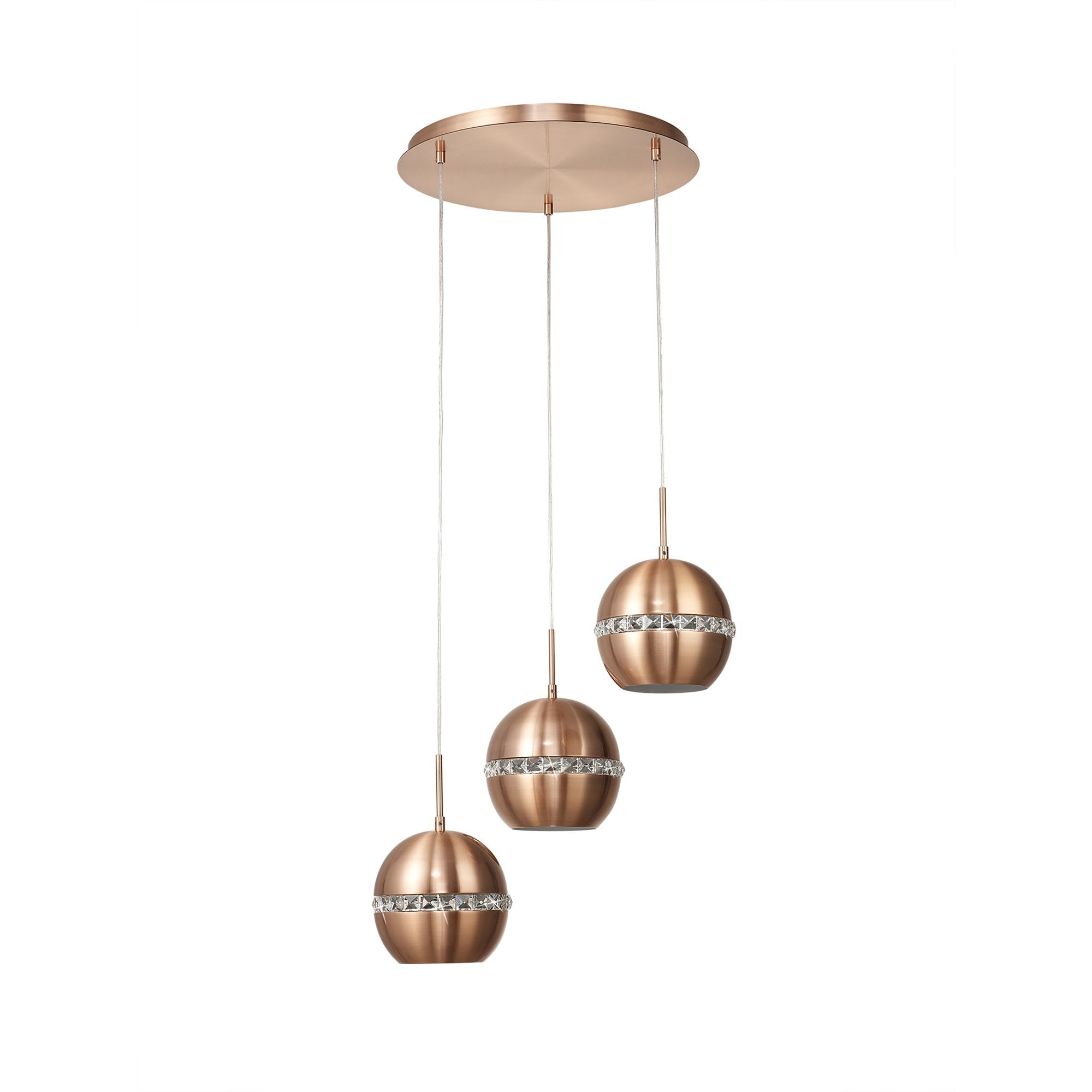 IL31609 Andrea Pendant 3 Light E27 Round Satin Copper/Crystal
