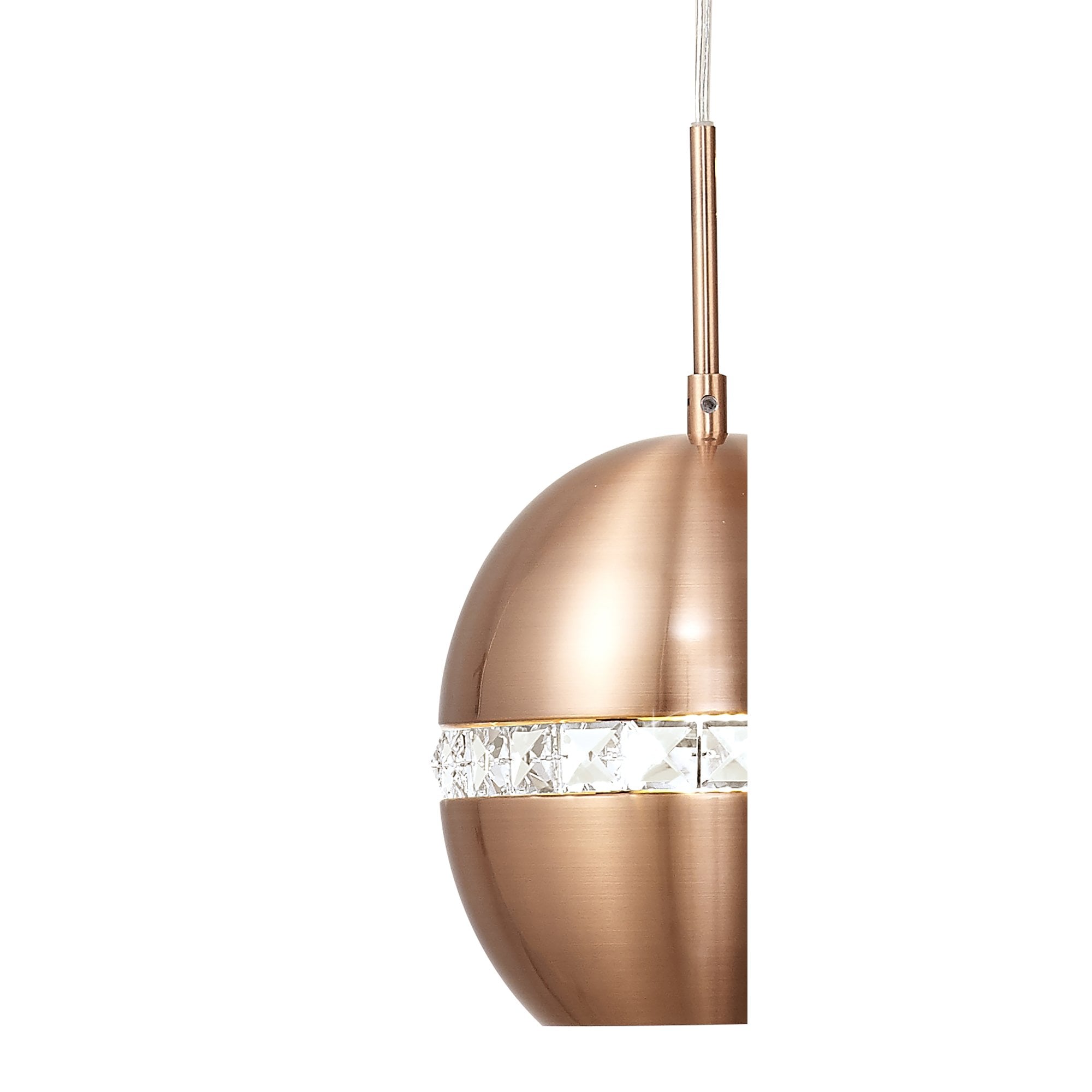 IL31609 Andrea Pendant 3 Light E27 Round Satin Copper/Crystal