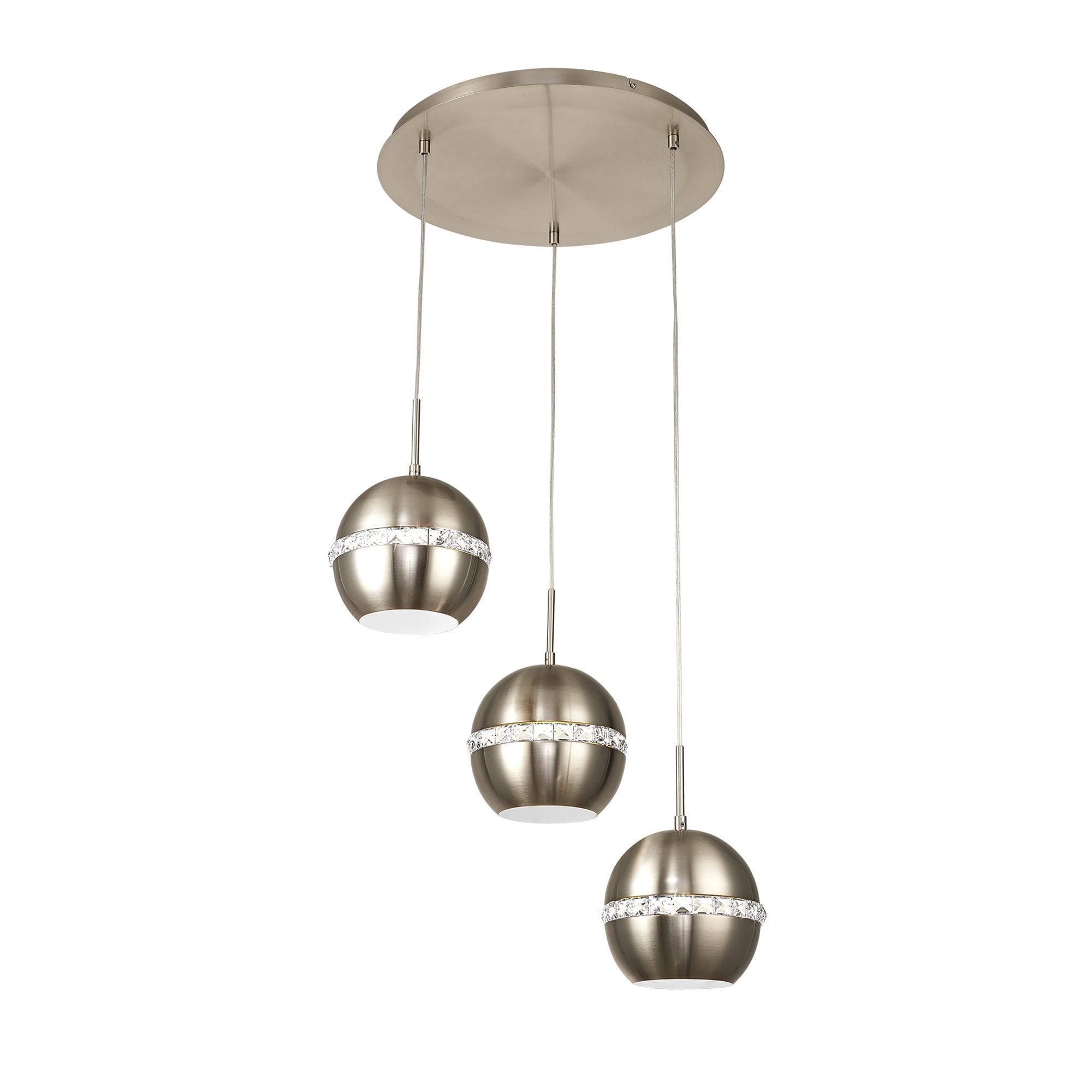 IL31614 Andrea Pendant 3 Light E27 Round Satin Nickel/Crystal