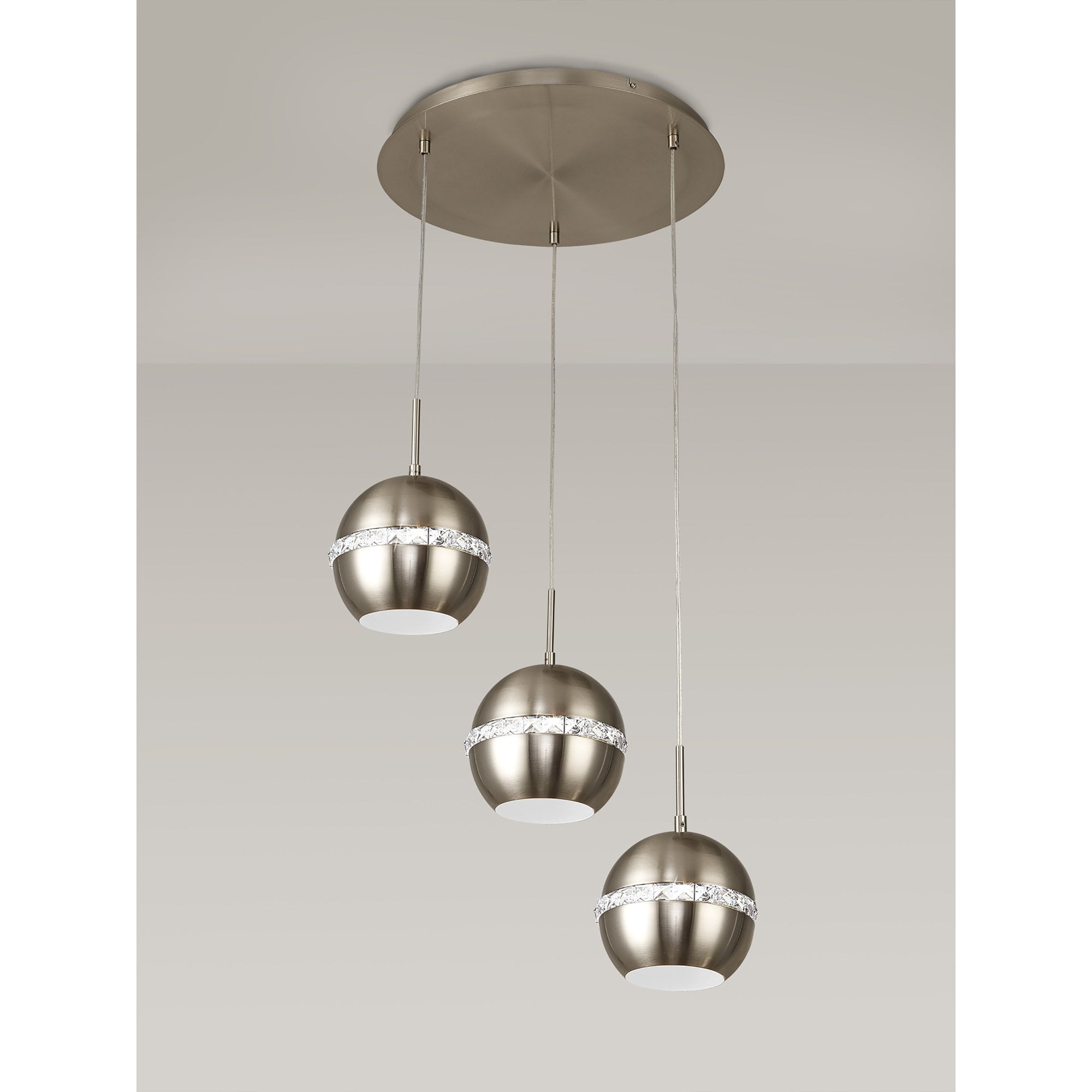 IL31614 Andrea Pendant 3 Light E27 Round Satin Nickel/Crystal