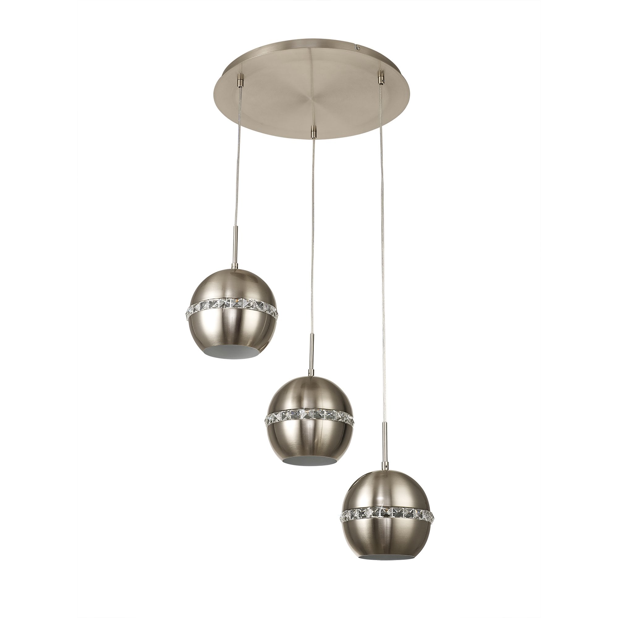 IL31614 Andrea Pendant 3 Light E27 Round Satin Nickel/Crystal