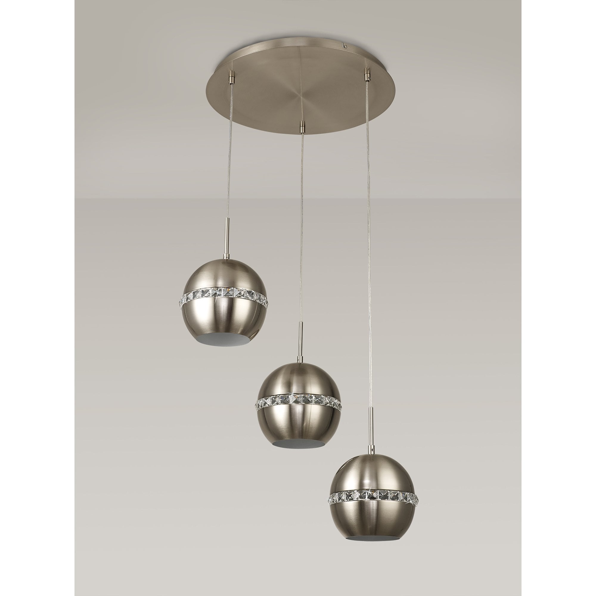 IL31614 Andrea Pendant 3 Light E27 Round Satin Nickel/Crystal