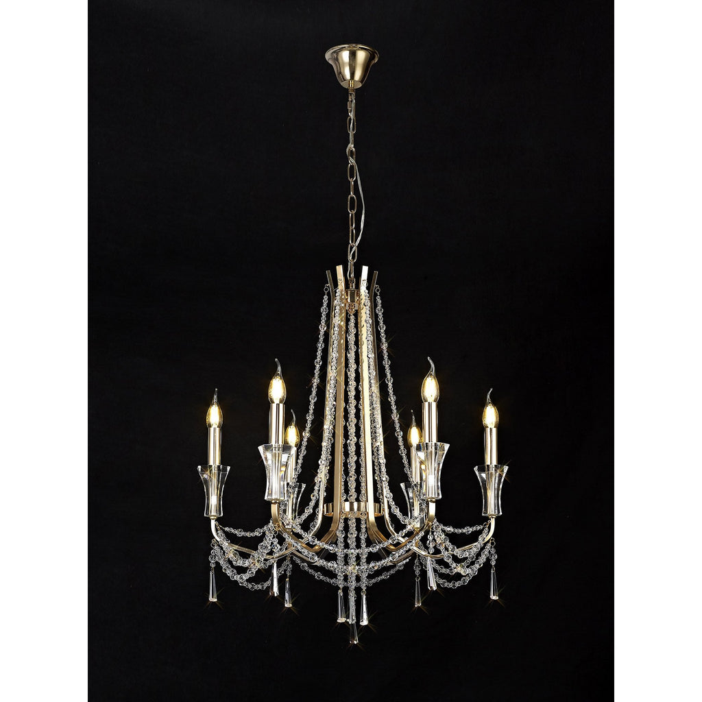 IL31753 Armand Pendant 6 Light E14 French Gold/Crystal
