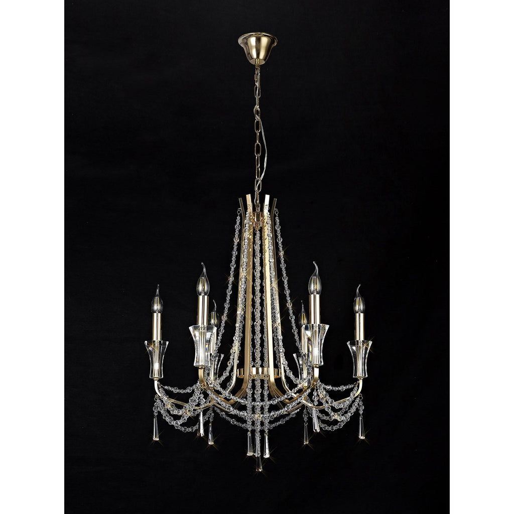 IL31753 Armand Pendant 6 Light E14 French Gold/Crystal