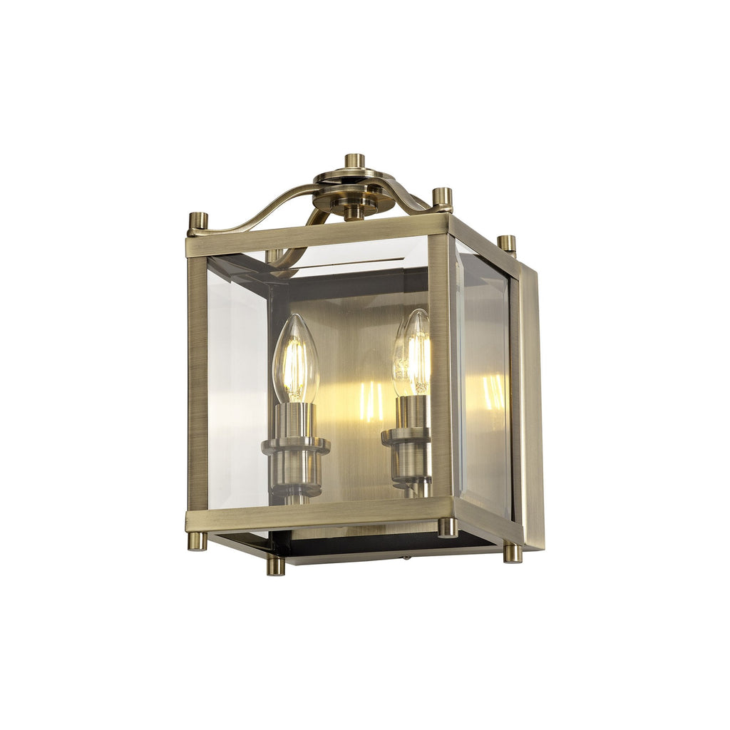 IL31116 Aston Wall Lamp 2 Light E14 Antique Brass/Glass