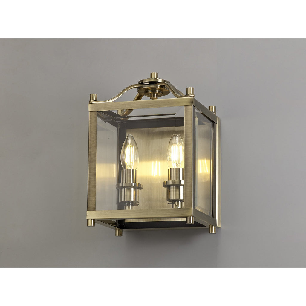IL31116 Aston Wall Lamp 2 Light E14 Antique Brass/Glass
