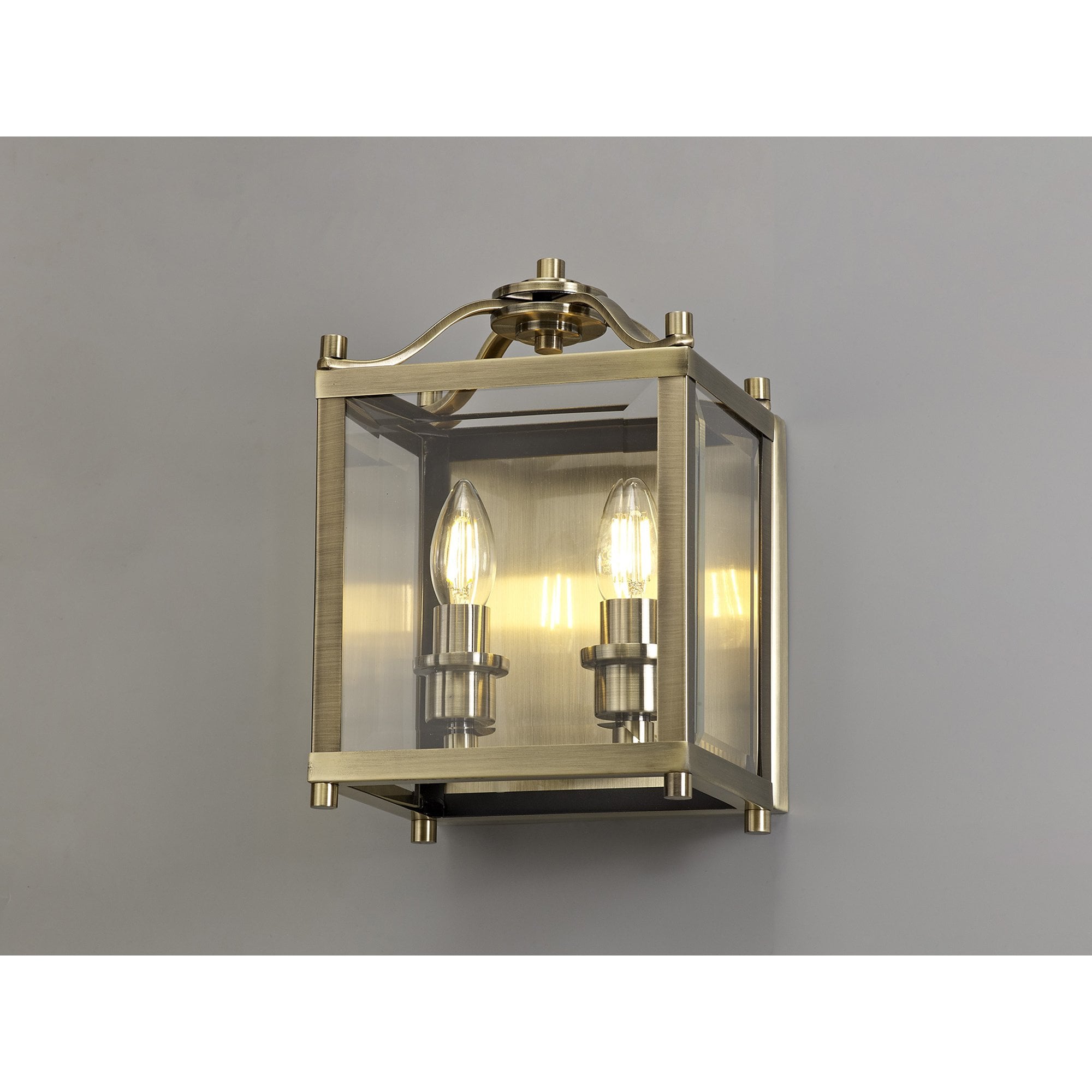 IL31116 Aston Wall Lamp 2 Light E14 Antique Brass/Glass