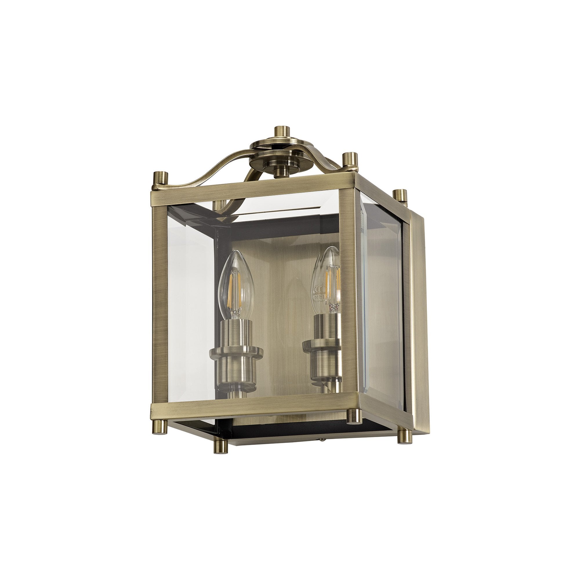 IL31116 Aston Wall Lamp 2 Light E14 Antique Brass/Glass