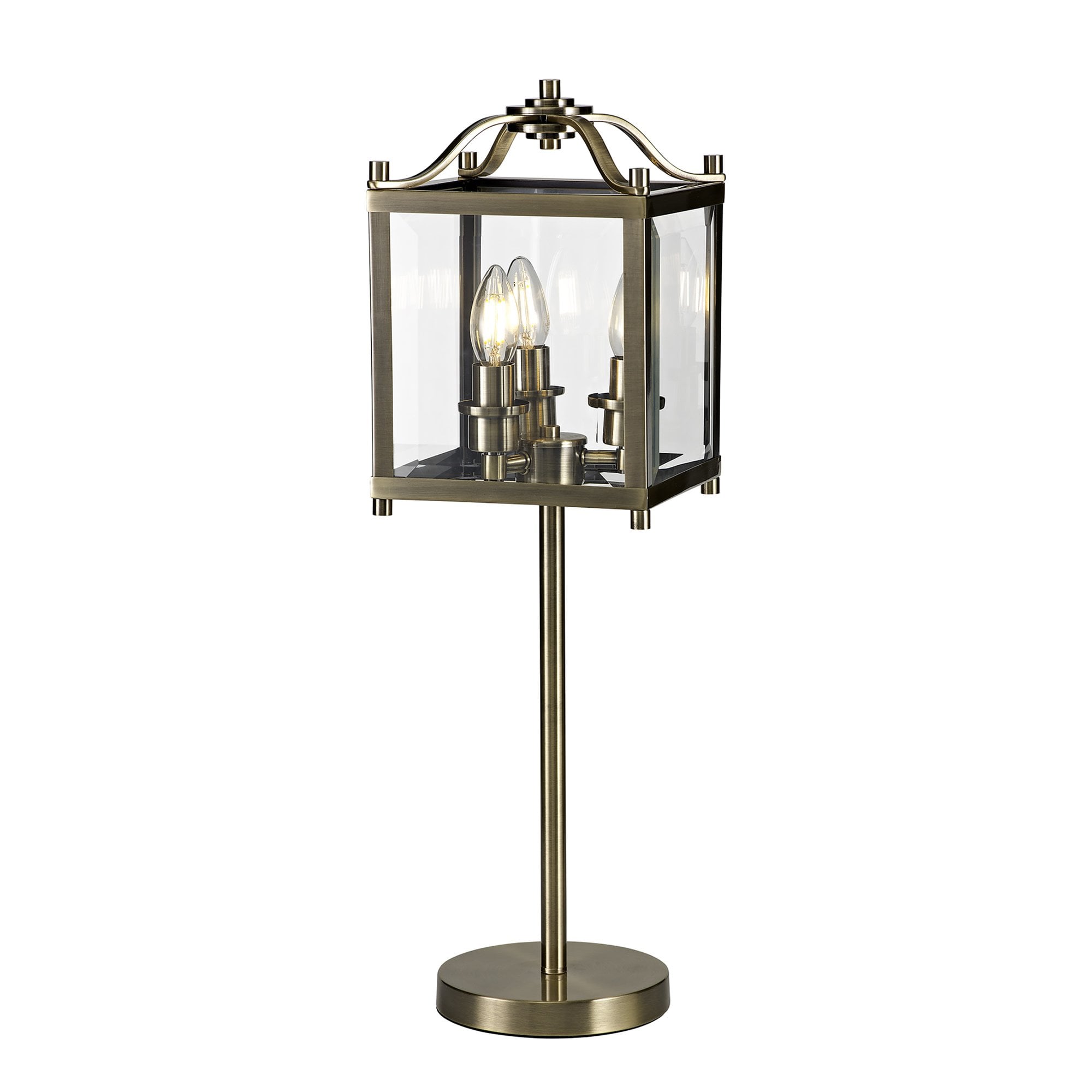 IL31117 Aston Table Lamp 3 Light E14 Antique Brass/Glass