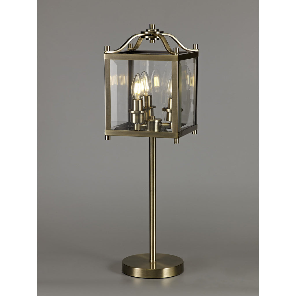 IL31117 Aston Table Lamp 3 Light E14 Antique Brass/Glass