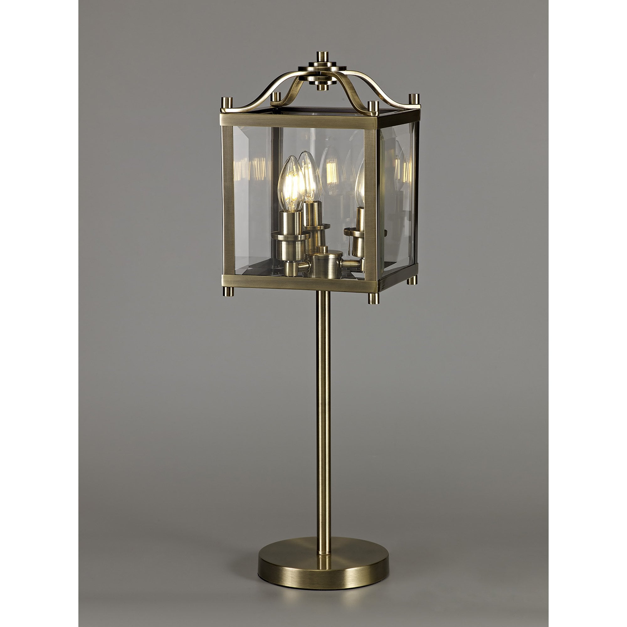 IL31117 Aston Table Lamp 3 Light E14 Antique Brass/Glass