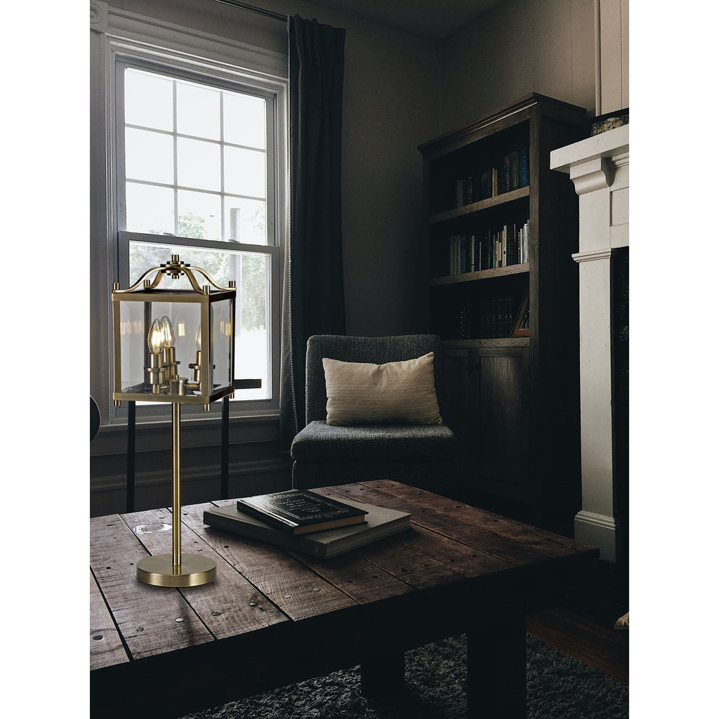 IL31117 Aston Table Lamp 3 Light E14 Antique Brass/Glass
