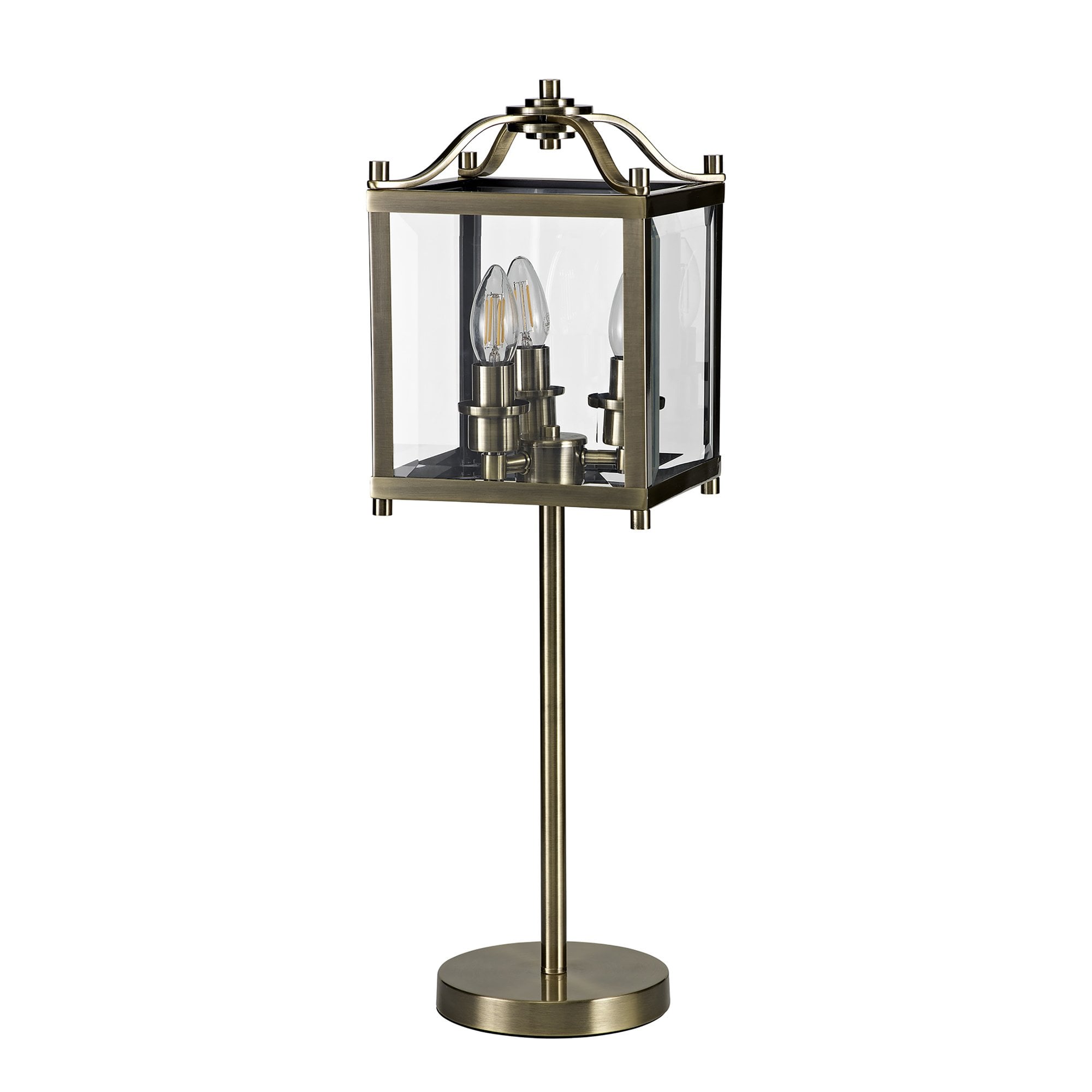 IL31117 Aston Table Lamp 3 Light E14 Antique Brass/Glass