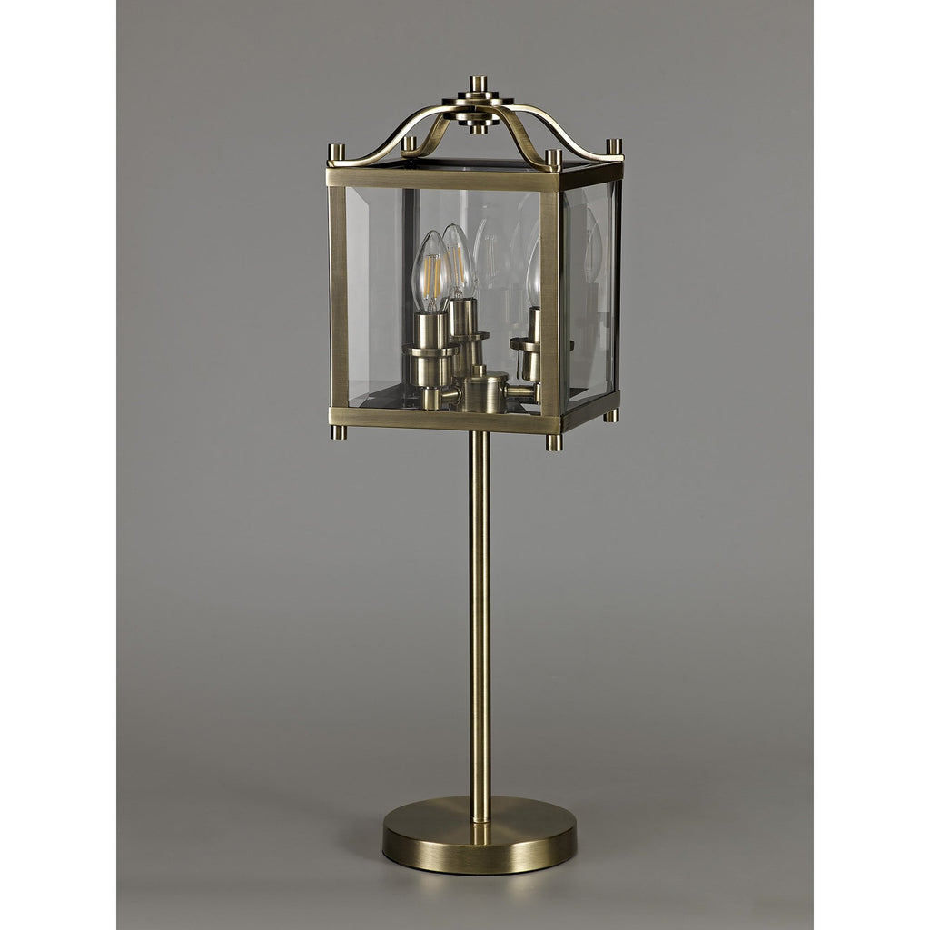 IL31117 Aston Table Lamp 3 Light E14 Antique Brass/Glass