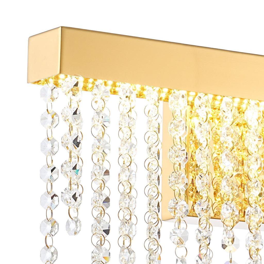 IL32880 Bano Medium Dimmable Wall Light 9W LED French Gold / Crystal Chain
