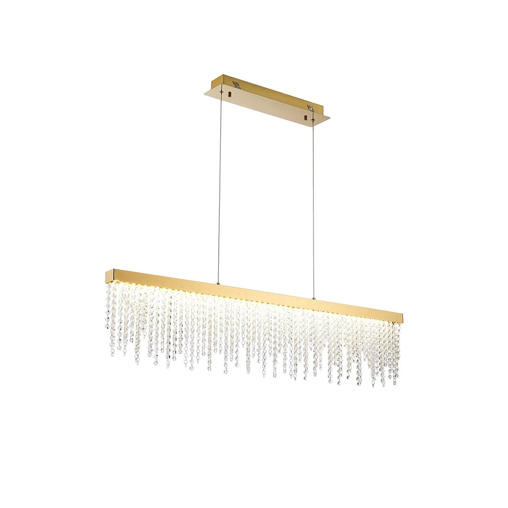 IL32877 Bano Linear Dimmable Pendant 40W LED French Gold / Crystal Chain