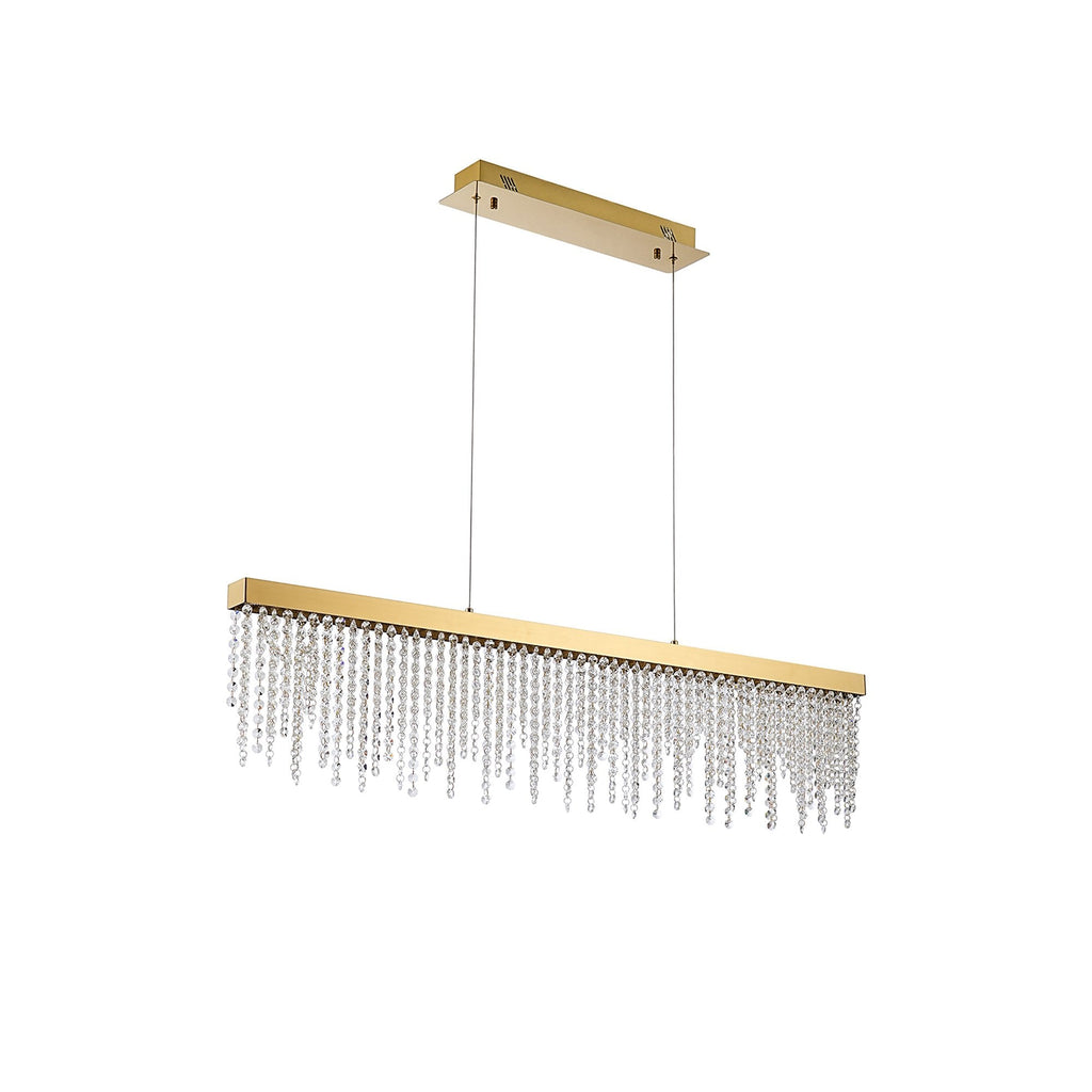 IL32877 Bano Linear Dimmable Pendant 40W LED French Gold / Crystal Chain