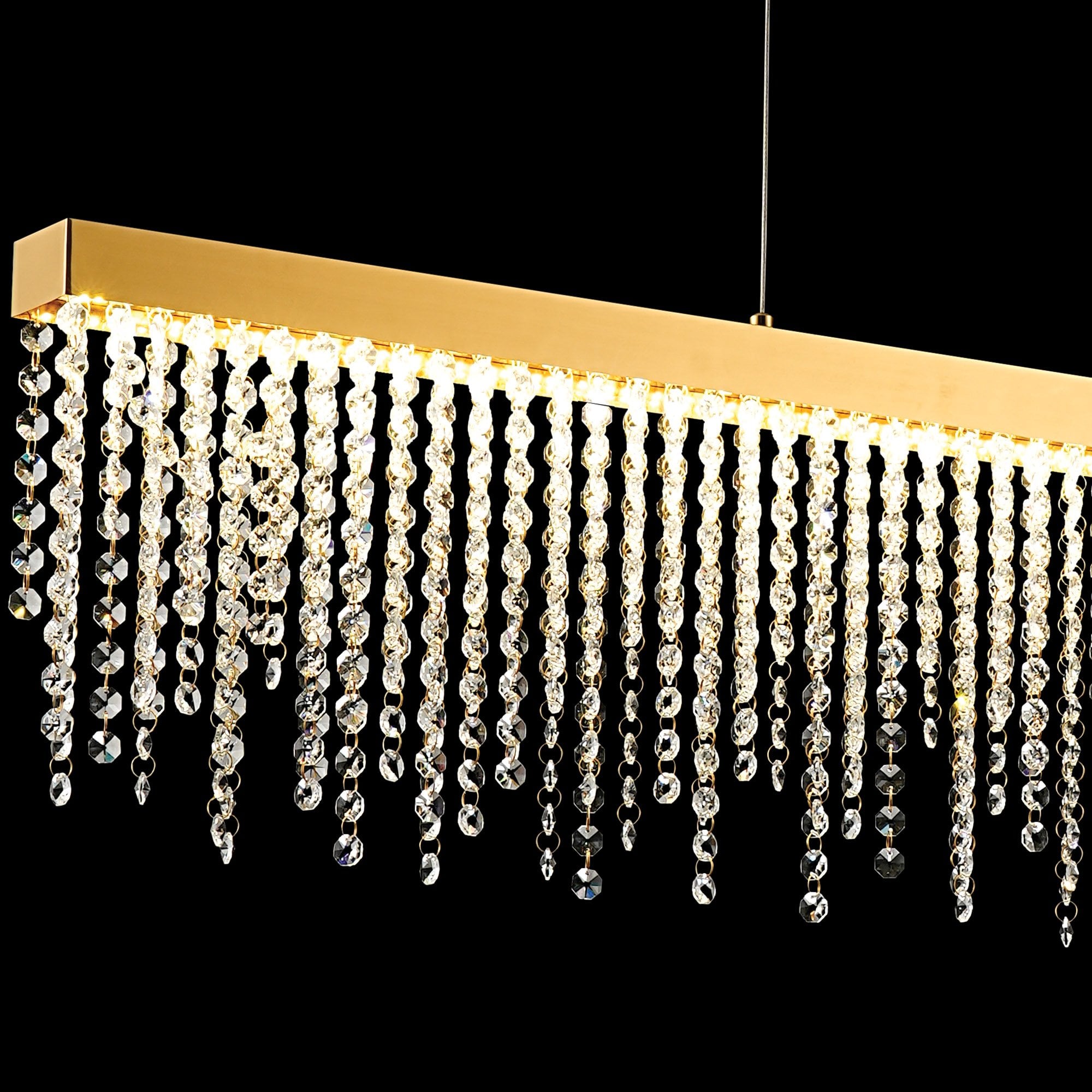 IL32877 Bano Linear Dimmable Pendant 40W LED French Gold / Crystal Chain