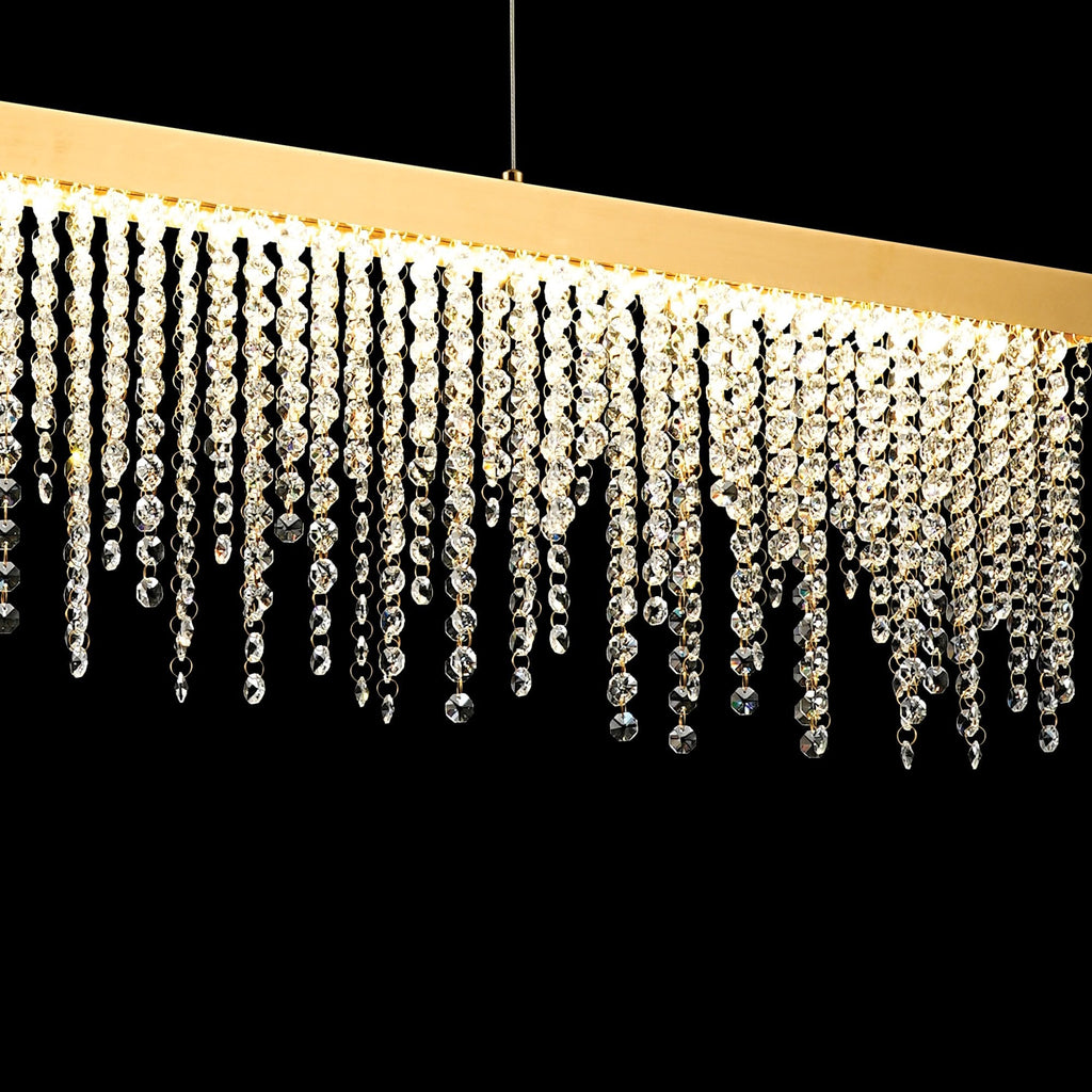 IL32877 Bano Linear Dimmable Pendant 40W LED French Gold / Crystal Chain