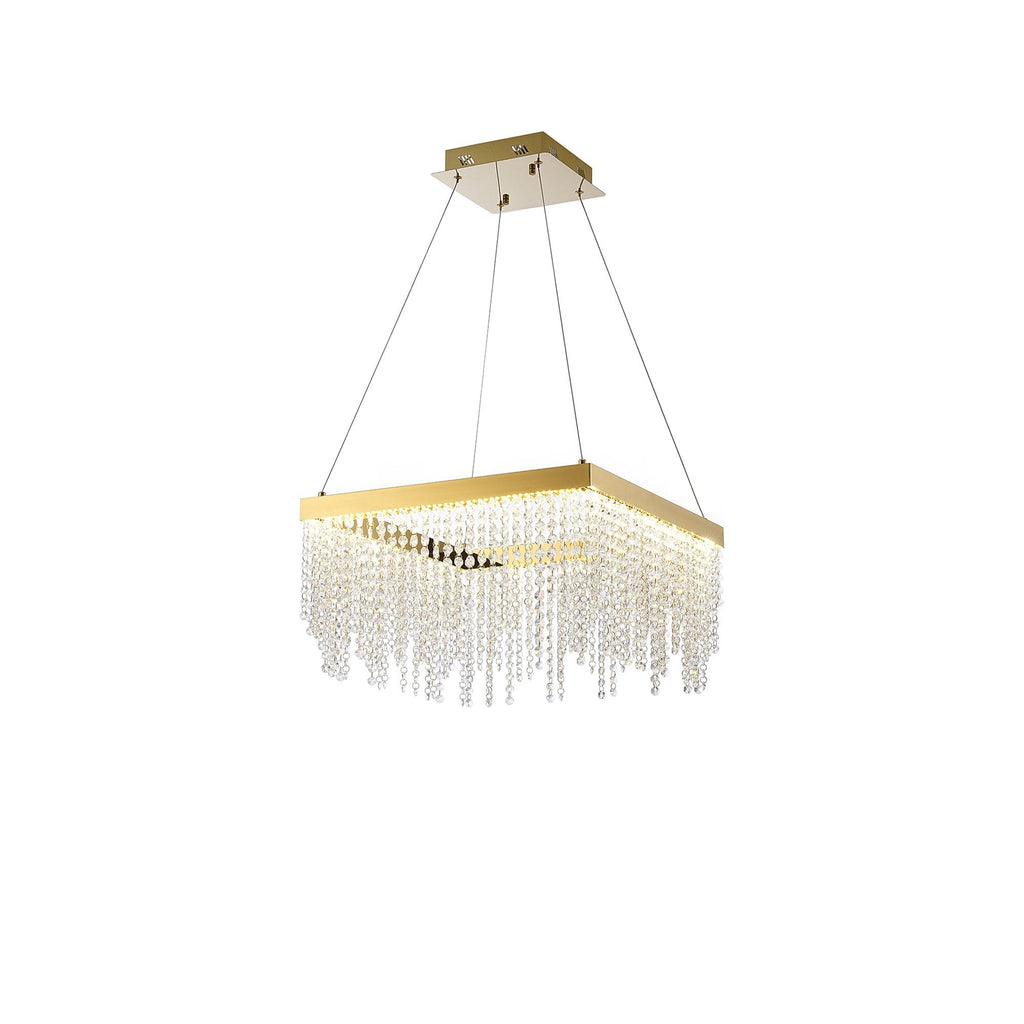 IL32873 Bano Square Dimmable Pendant 29W LED French Gold / Crystal Chain (S)