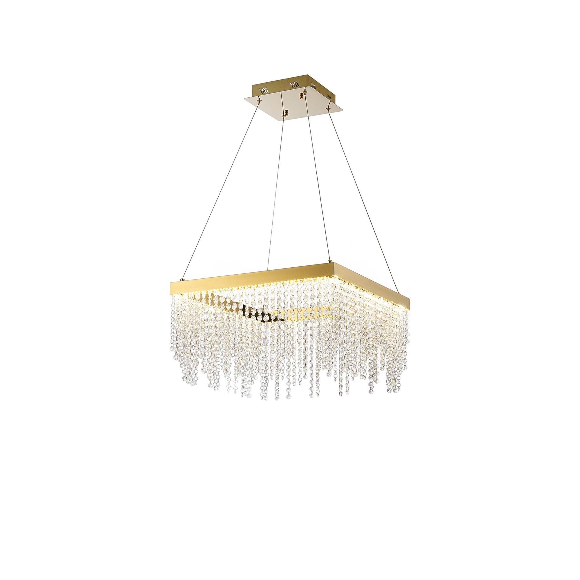 IL32873 Bano Square Dimmable Pendant 29W LED French Gold / Crystal Chain (S)