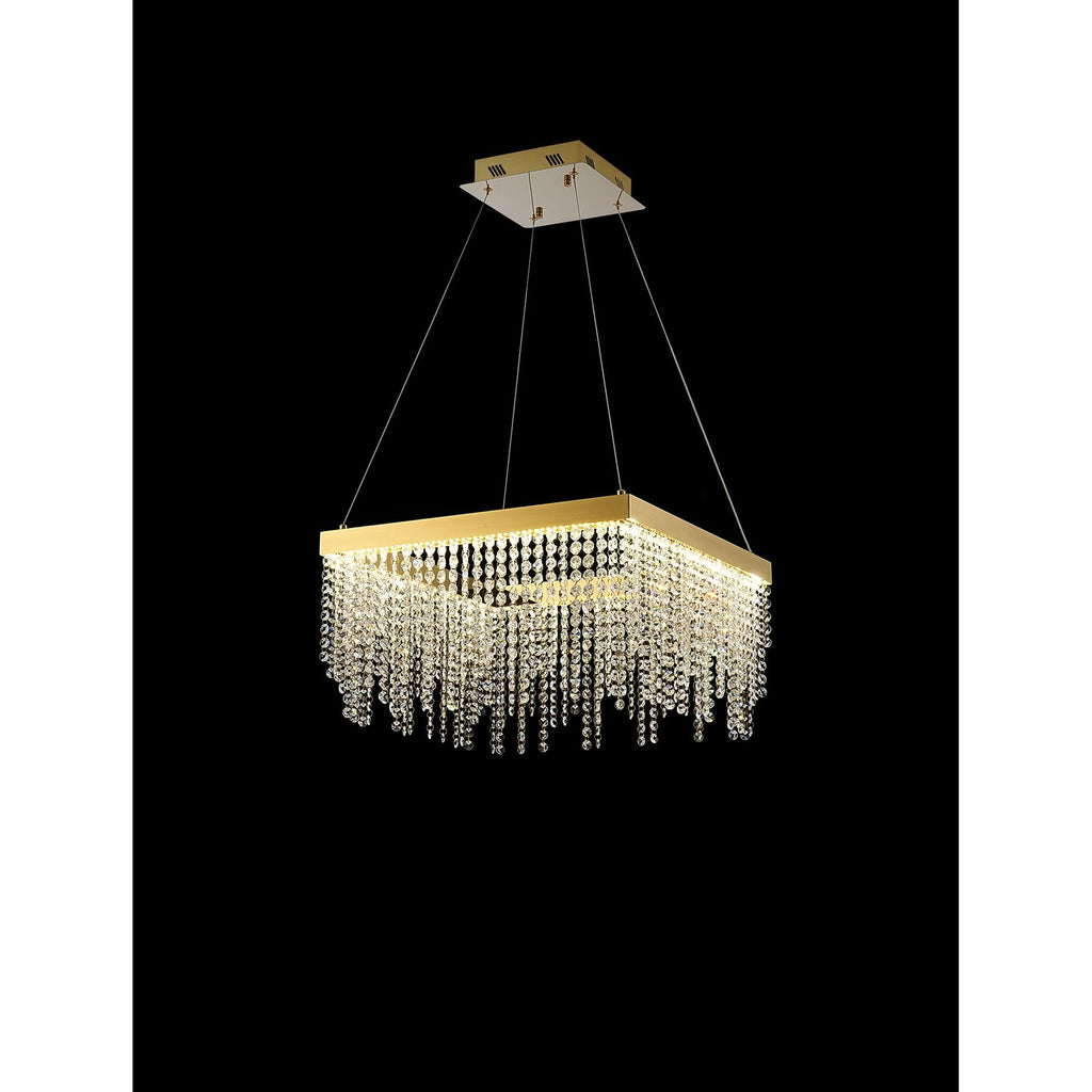 IL32873 Bano Square Dimmable Pendant 29W LED French Gold / Crystal Chain