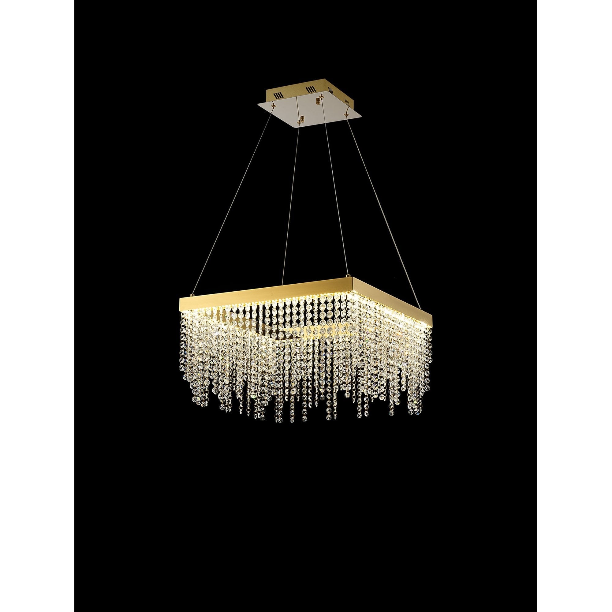 IL32873 Bano Square Dimmable Pendant 29W LED French Gold / Crystal Chain