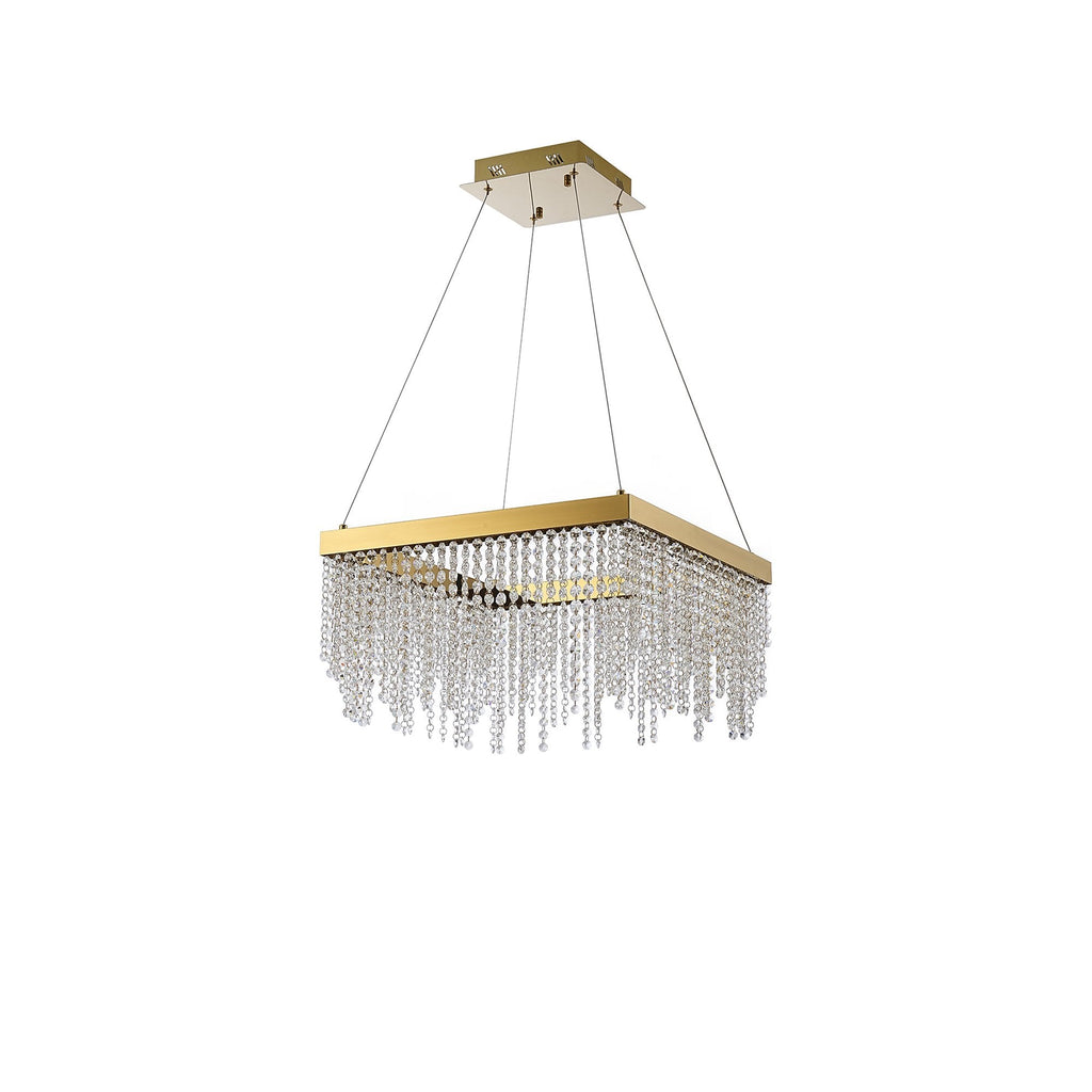 IL32873 Bano Square Dimmable Pendant 29W LED French Gold / Crystal Chain