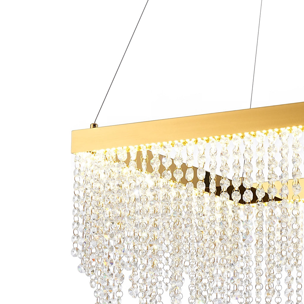 IL32873 Bano Square Dimmable Pendant 29W LED French Gold / Crystal Chain (S)