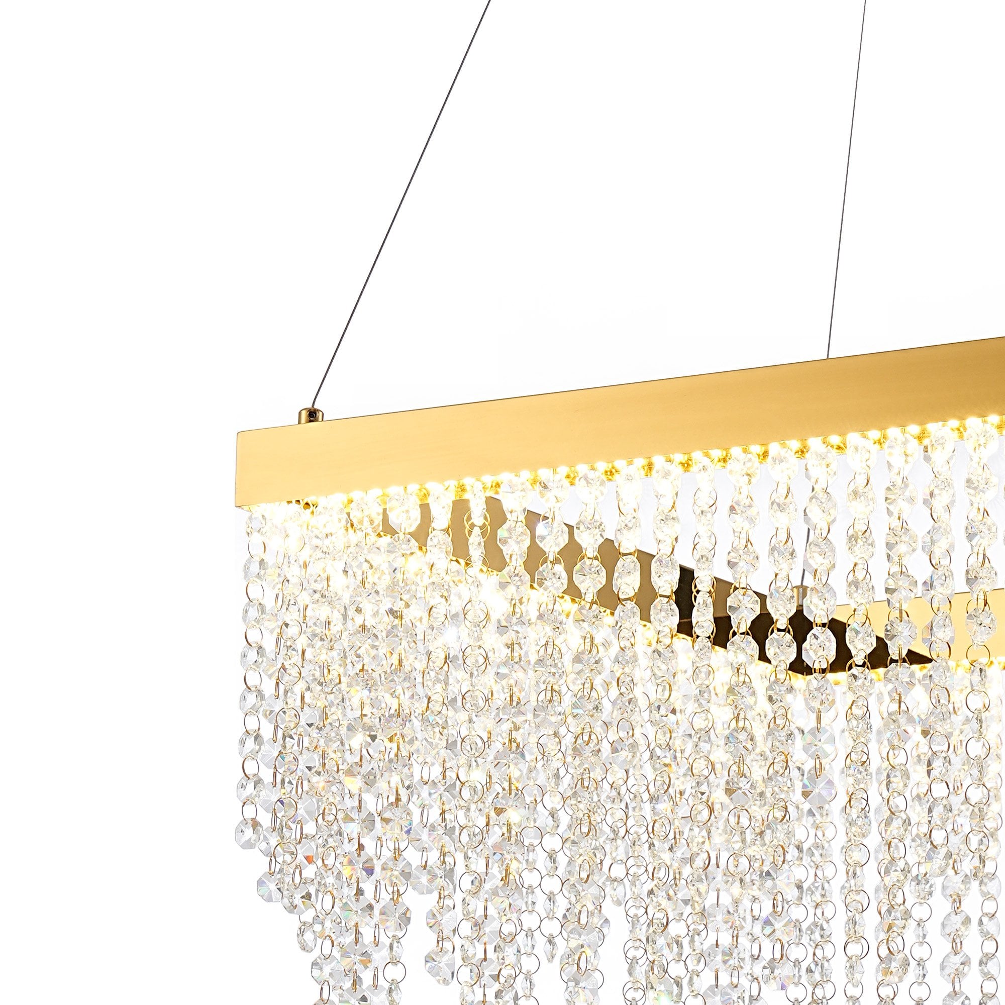 IL32873 Bano Square Dimmable Pendant 29W LED French Gold / Crystal Chain (S)