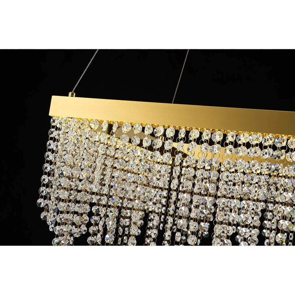 IL32873 Bano Square Dimmable Pendant 29W LED French Gold / Crystal Chain (S)