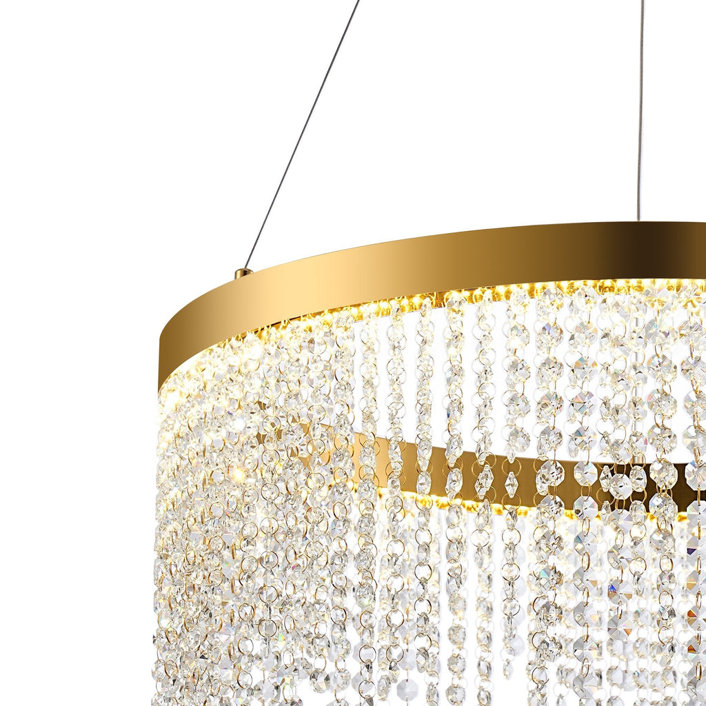 IL32871 Bano Round Dimmable Pendant 29W LED French Gold / Crystal Chain