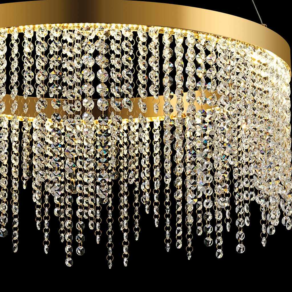 IL32871 Bano Round Dimmable Pendant 29W LED French Gold / Crystal Chain