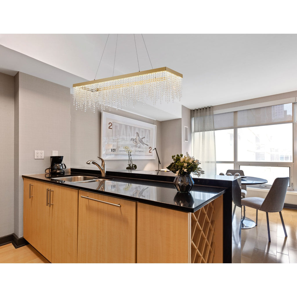 IL32875 Bano Rectangular Dimmable Pendant 40W LED French Gold / Crystal Chain