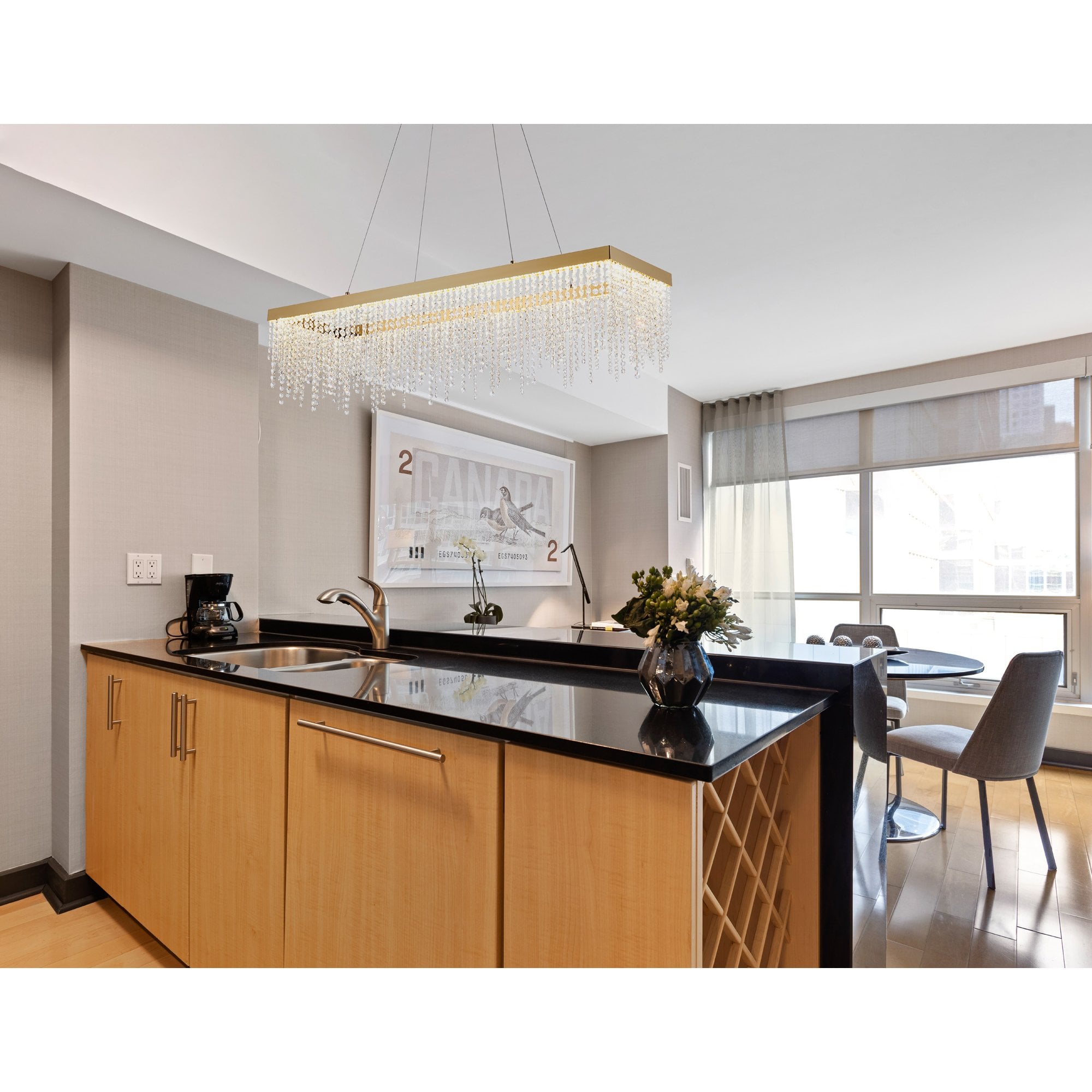 IL32875 Bano Rectangular Dimmable Pendant 40W LED French Gold / Crystal Chain